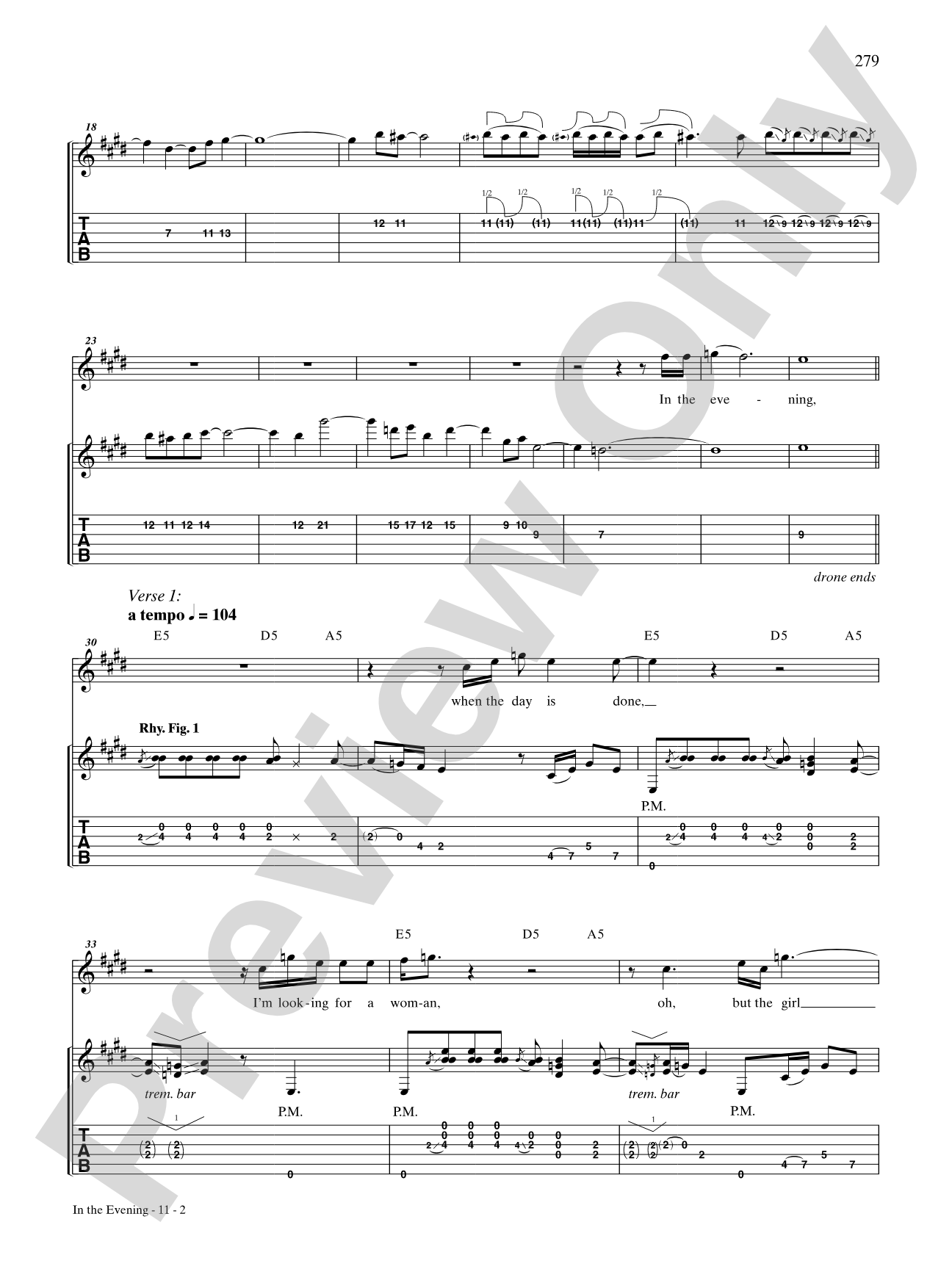 In the Evening: Authentic Guitar TAB