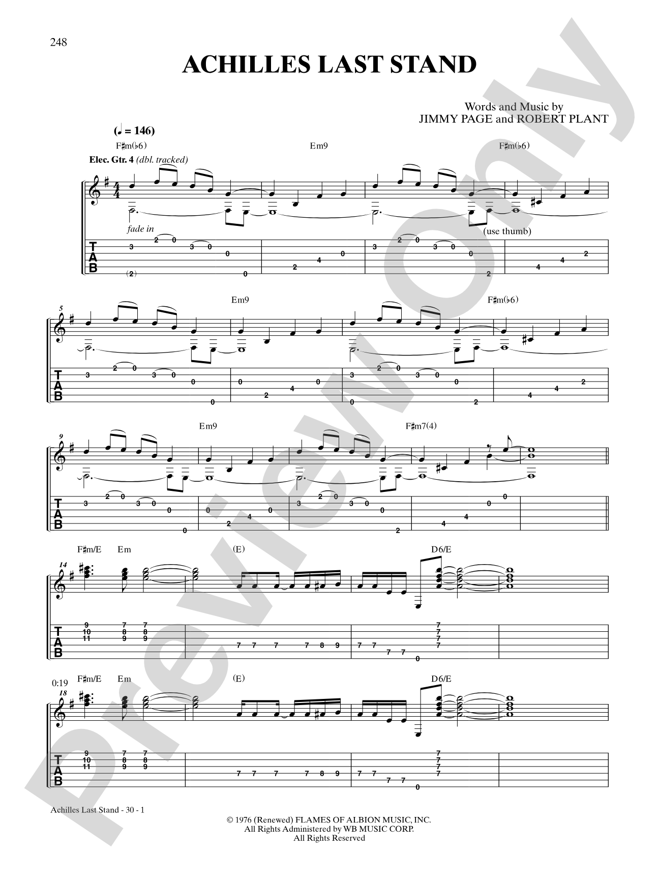 Achilles Last Stand: Authentic Guitar TAB