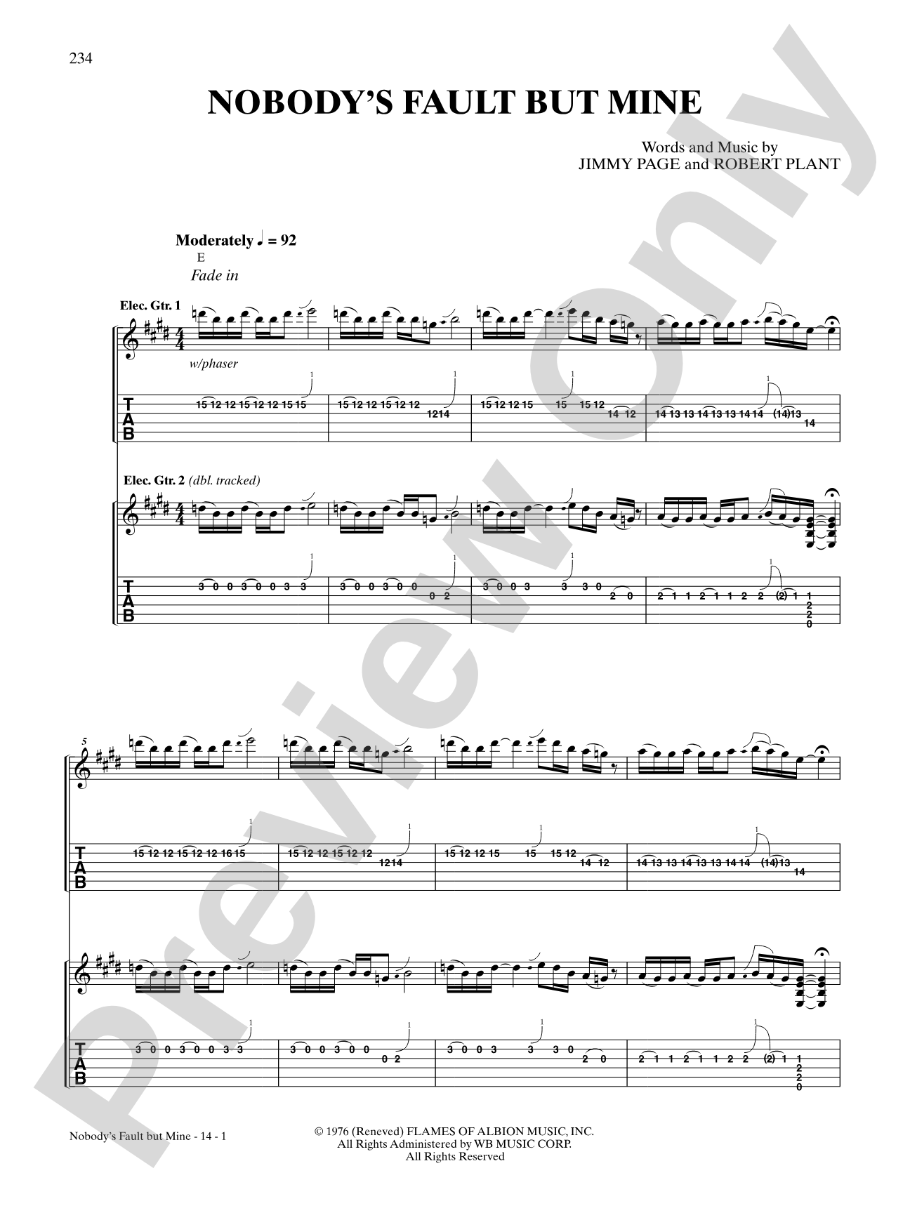 Nobody's Fault But Mine: Authentic Guitar TAB