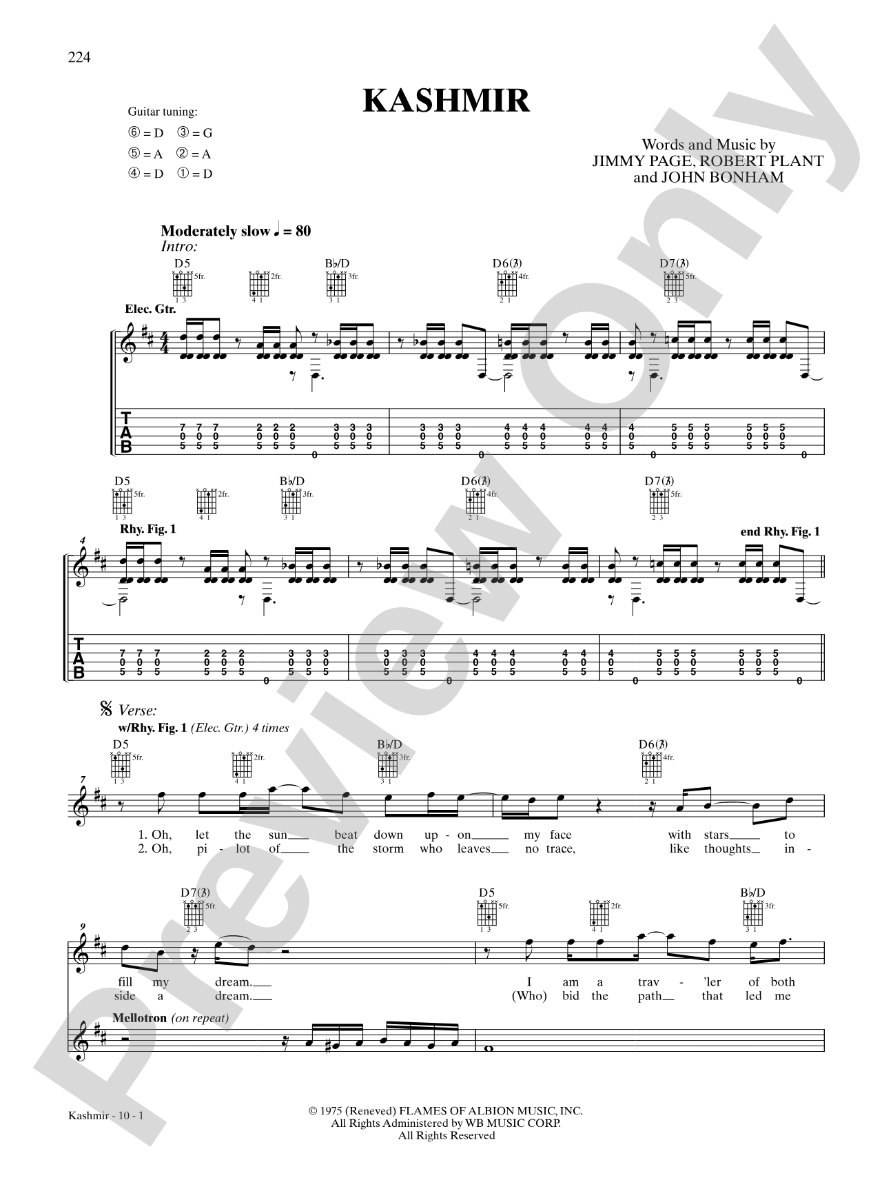 Kashmir: Authentic Guitar TAB