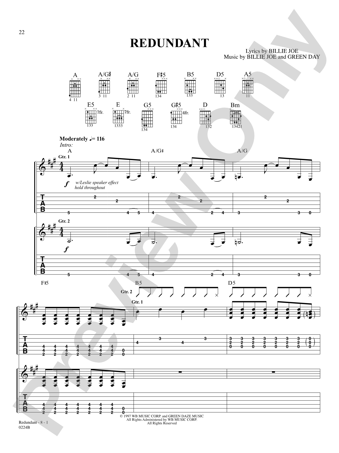 Redundant: Authentic Guitar TAB