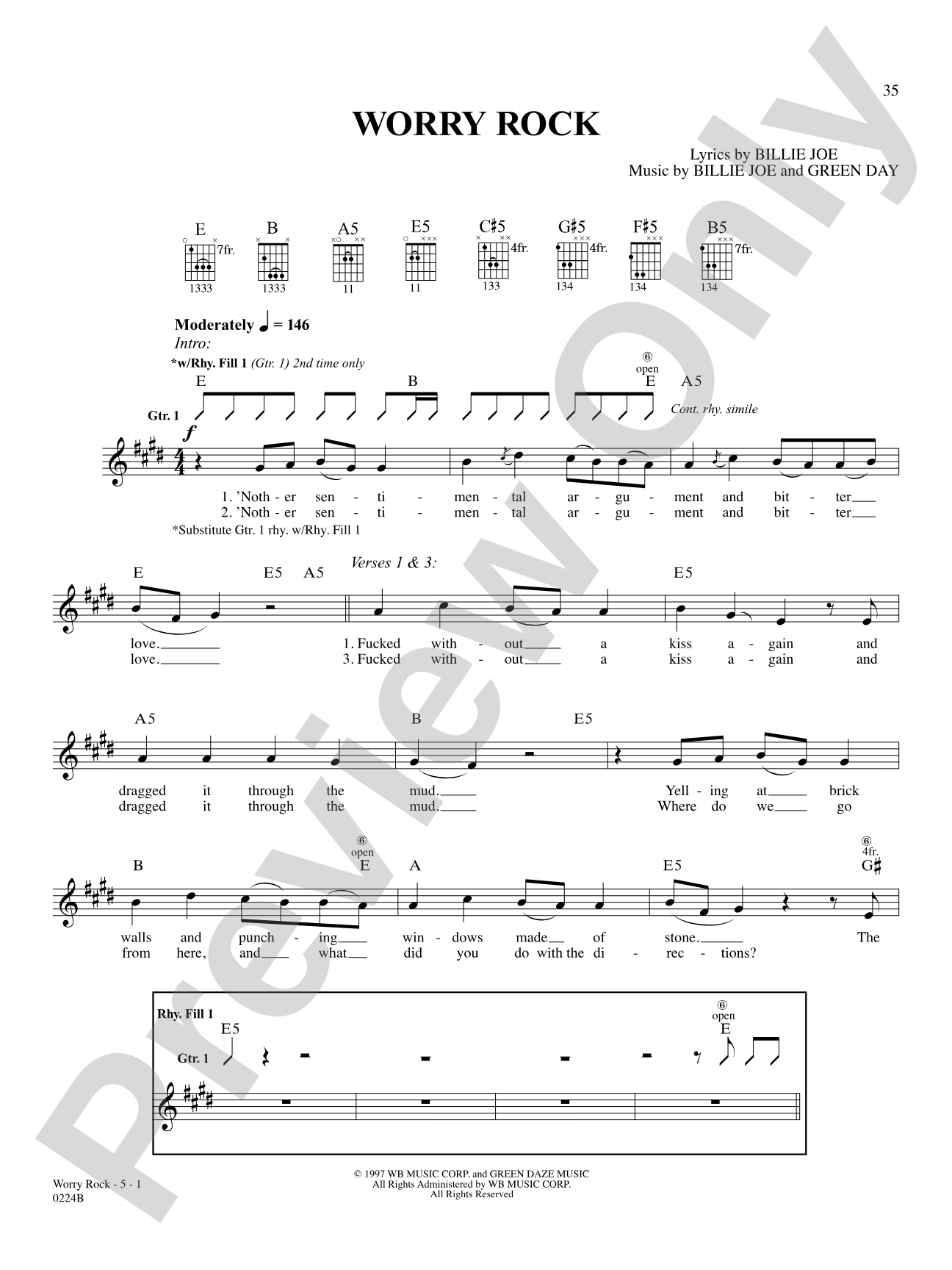 Worry Rock: Authentic Guitar TAB