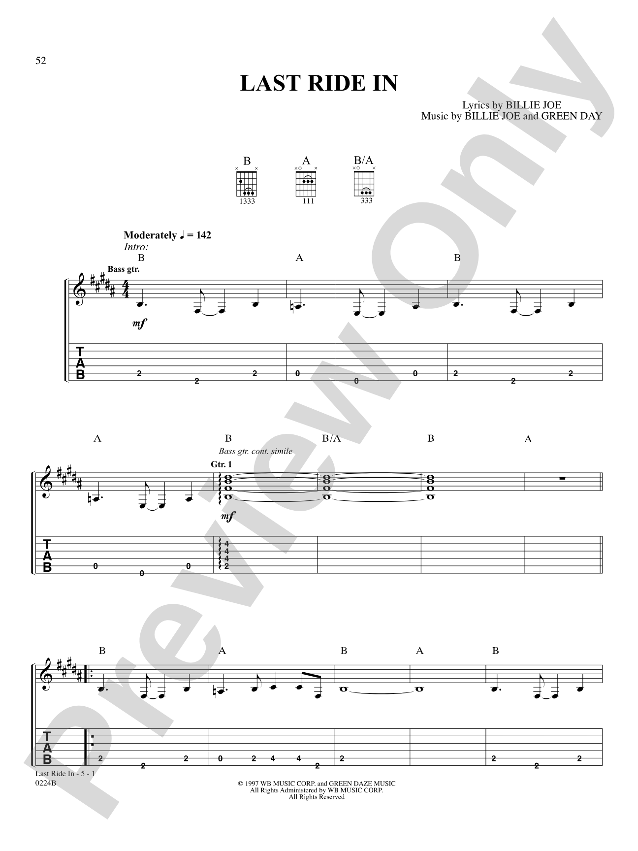 Last Ride In: Authentic Guitar TAB