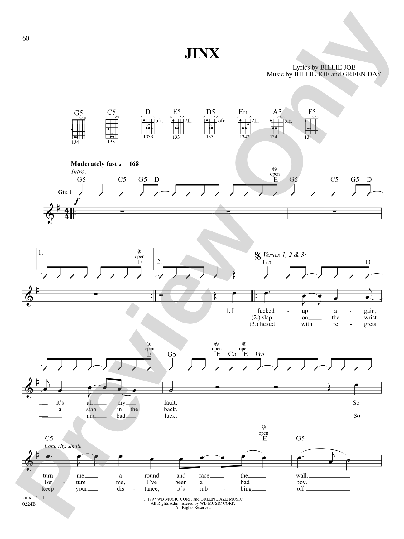 Jinx: Authentic Guitar TAB