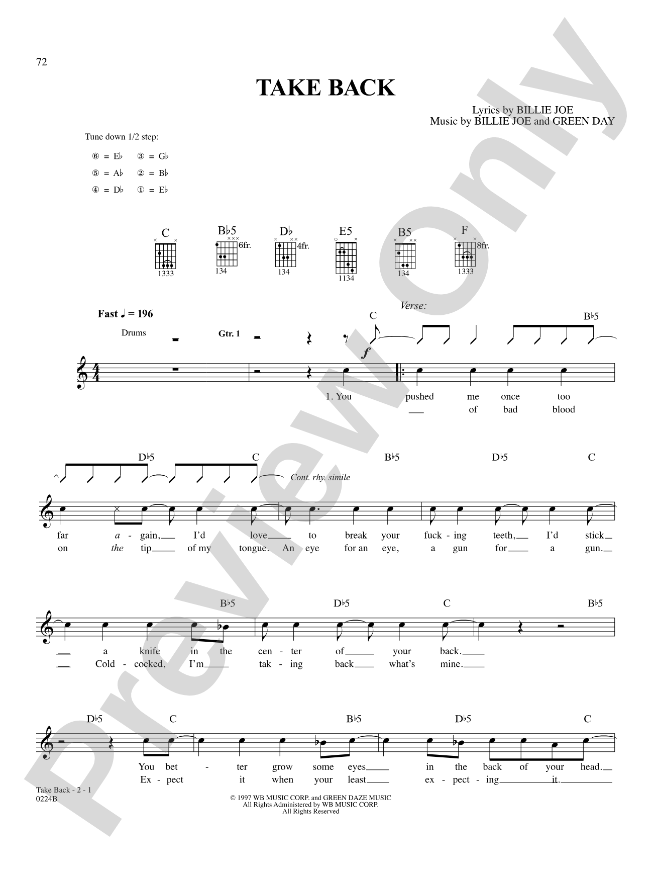 Take Back: Authentic Guitar TAB