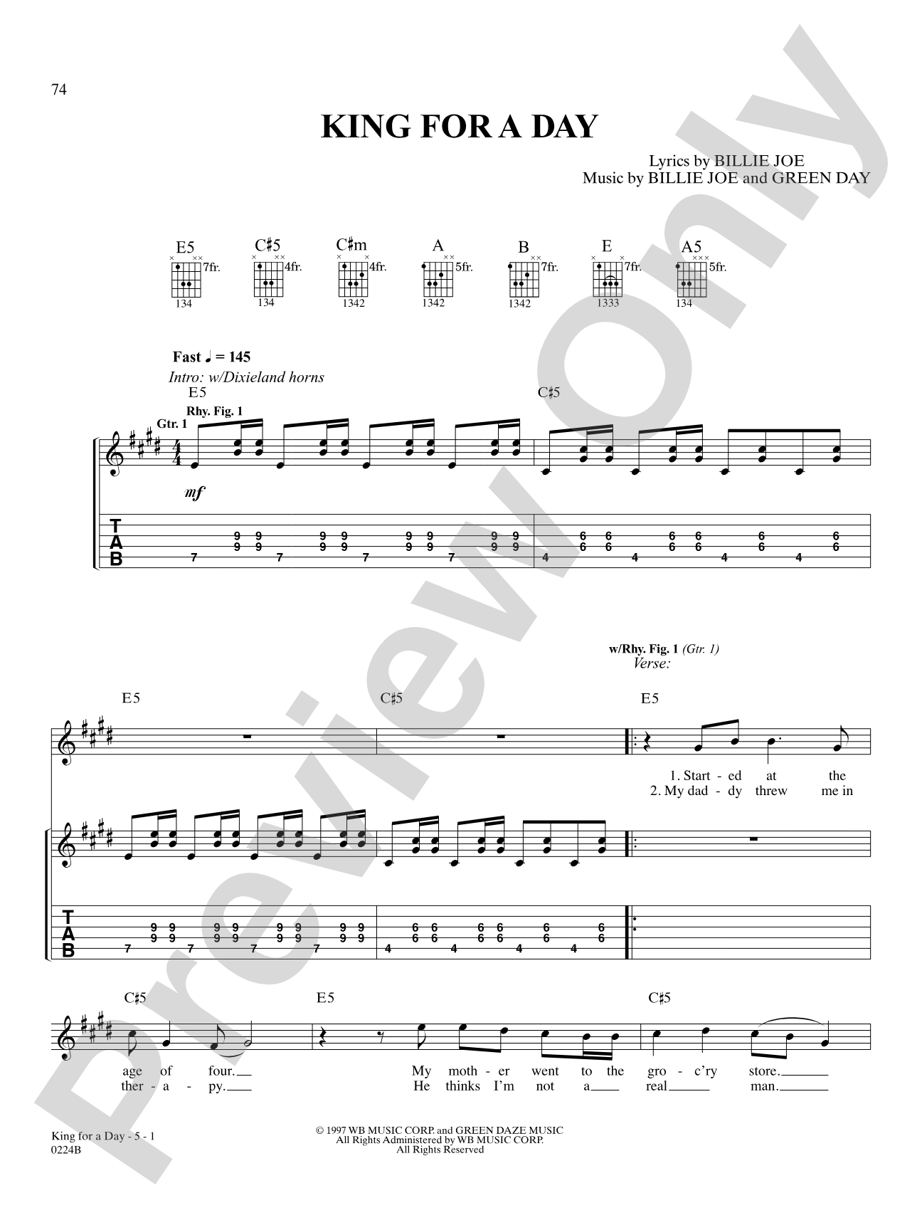 King For A Day: Authentic Guitar TAB
