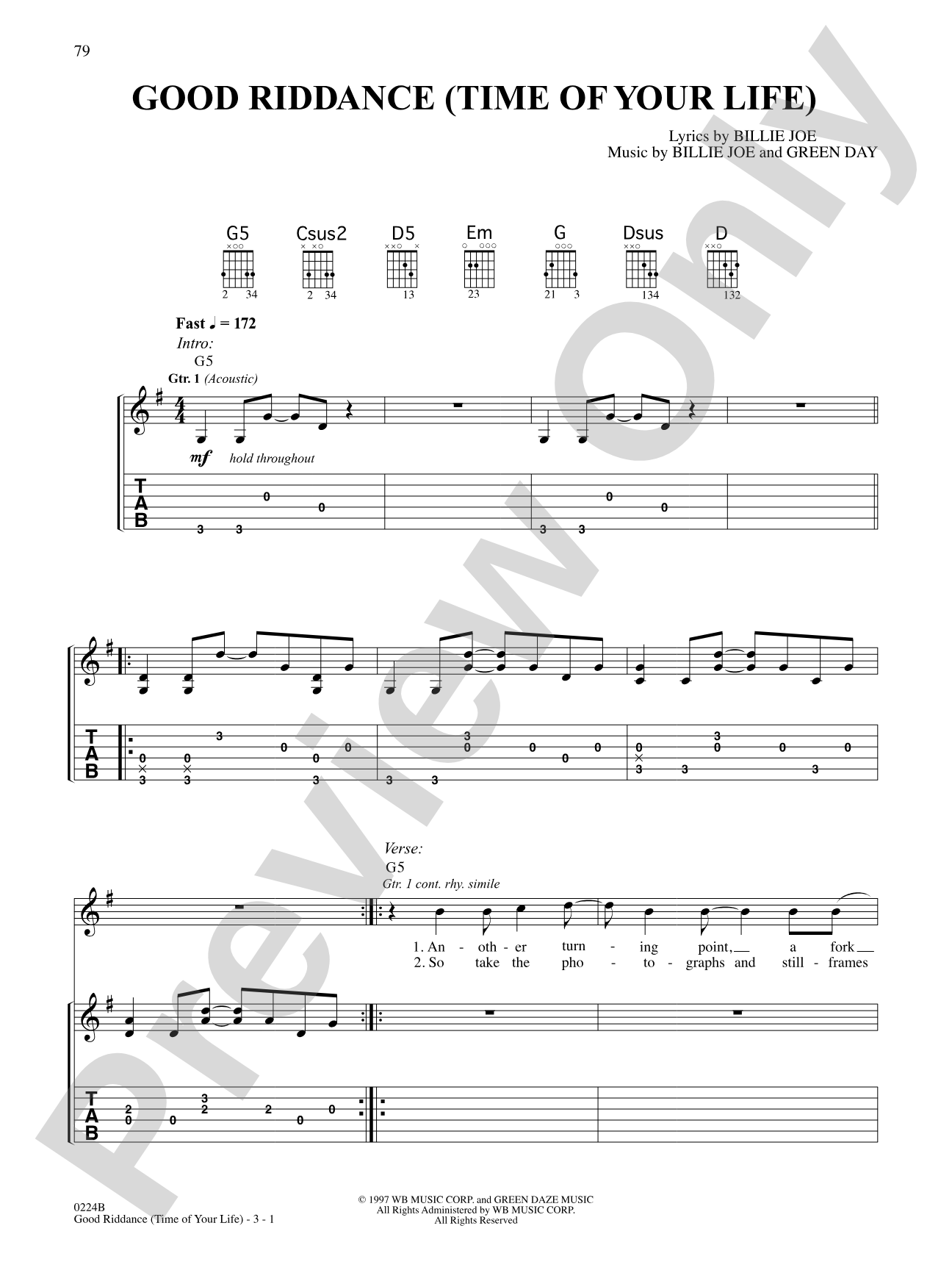 Good Riddance (Live Version): Authentic Guitar TAB