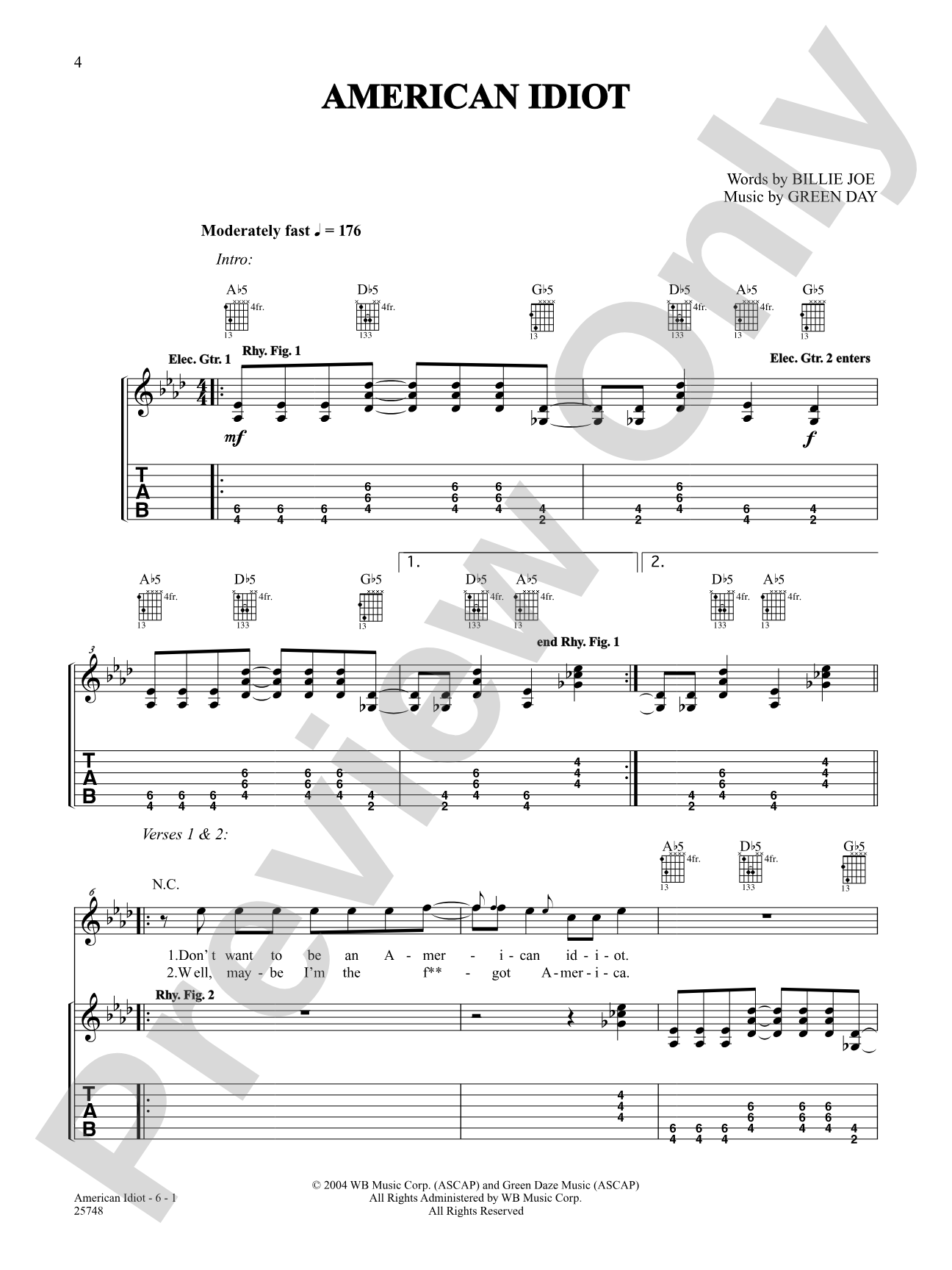 American Idiot (Live Version): Authentic Guitar TAB