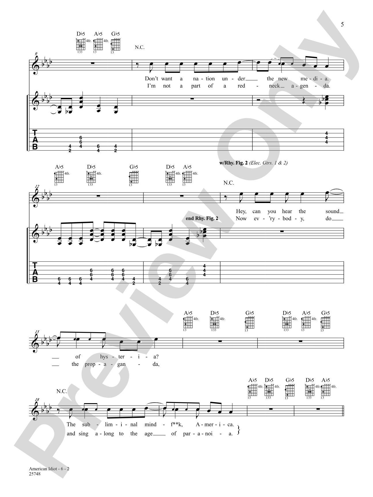 American Idiot (Live Version): Authentic Guitar TAB