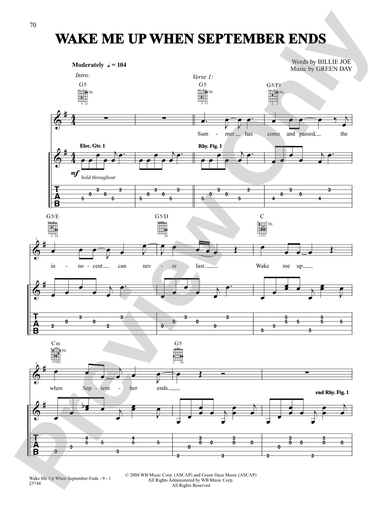 Wake Me Up When September Ends (Live Version): Authentic Guitar TAB