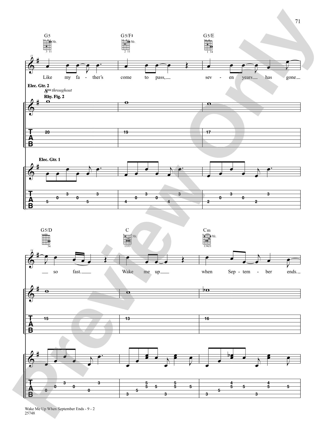 Wake Me Up When September Ends (Live Version): Authentic Guitar TAB
