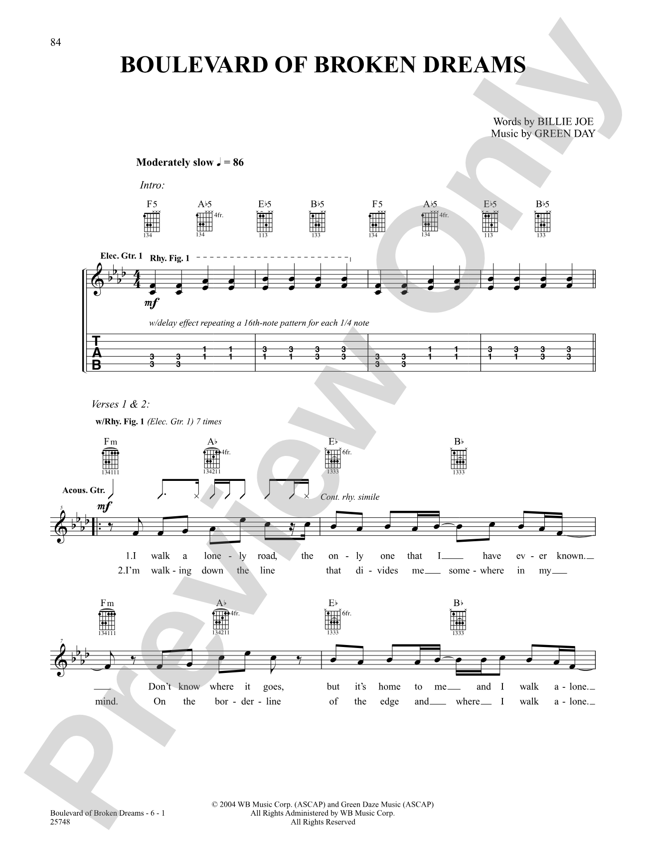 Boulevard Of Broken Dreams (Live Version): Authentic Guitar TAB