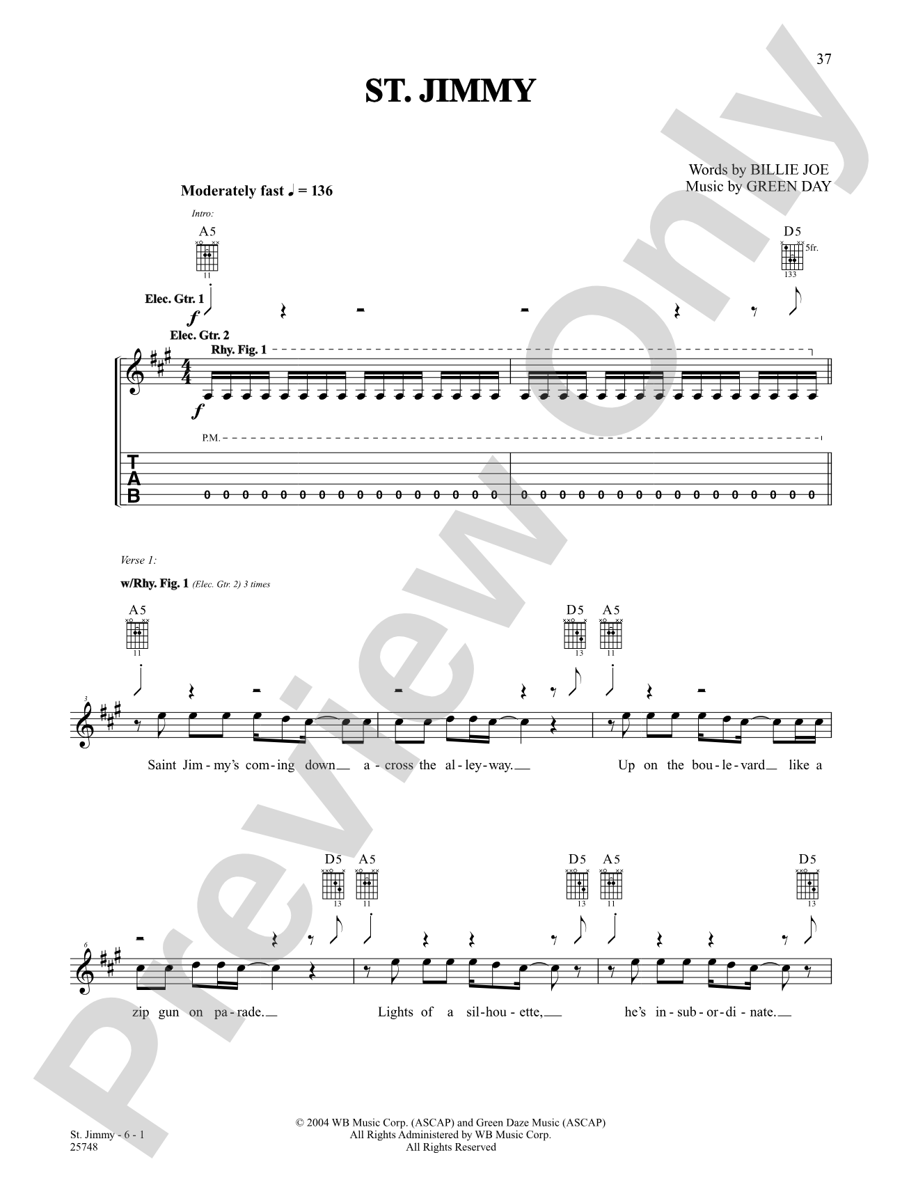 St. Jimmy (Live Version): Authentic Guitar TAB