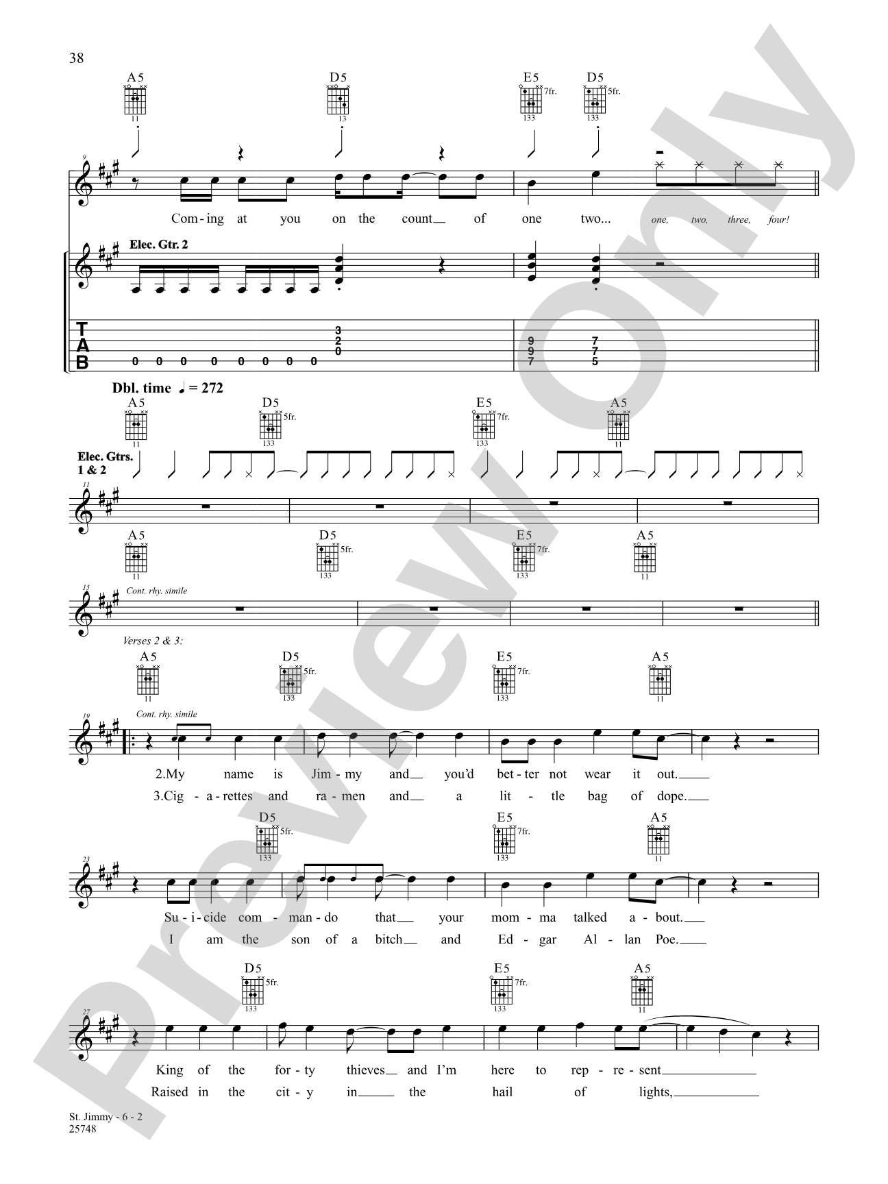 St. Jimmy (Live Version): Authentic Guitar TAB