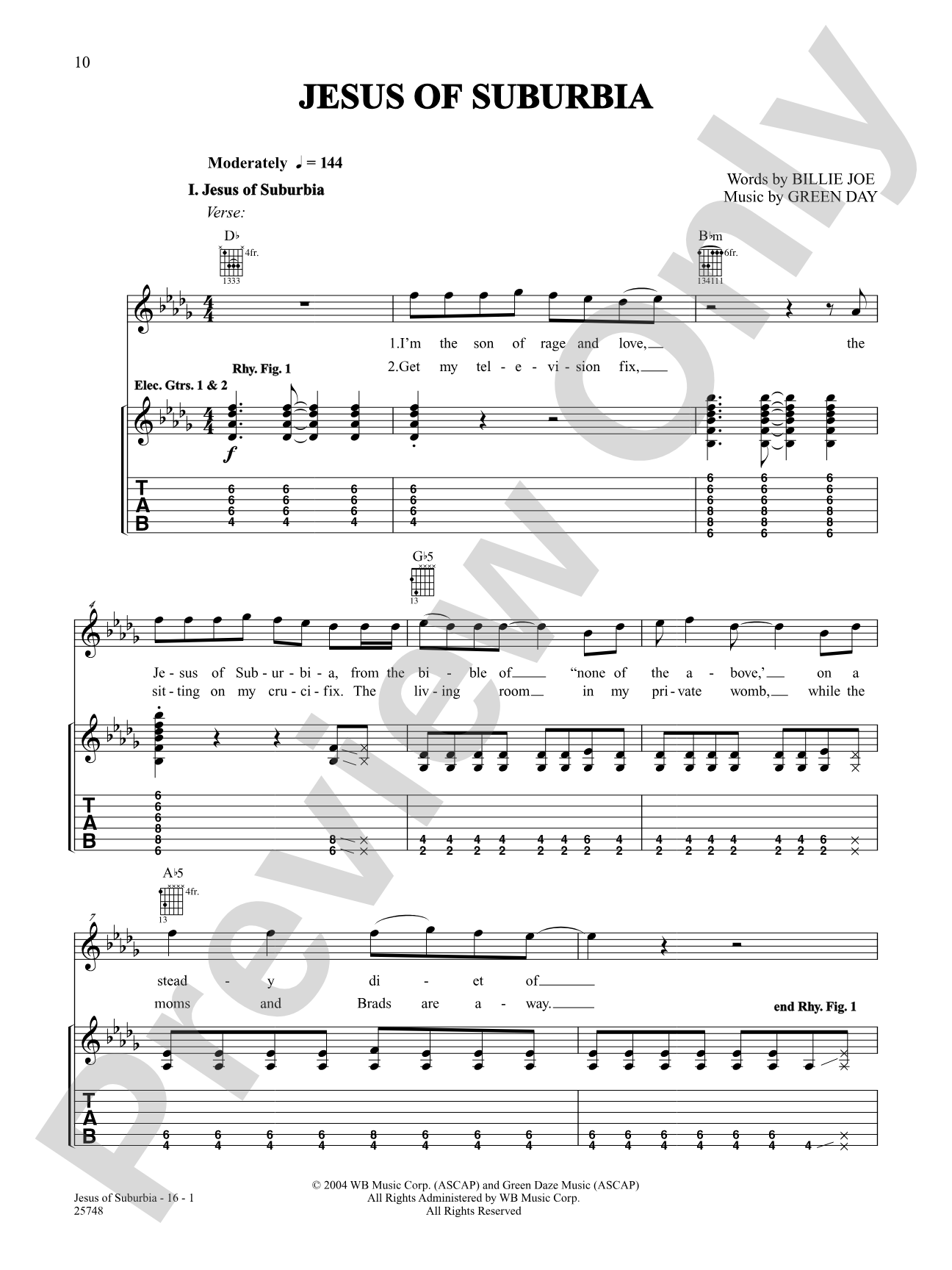 Jesus Of Suburbia (Live Version): Authentic Guitar TAB