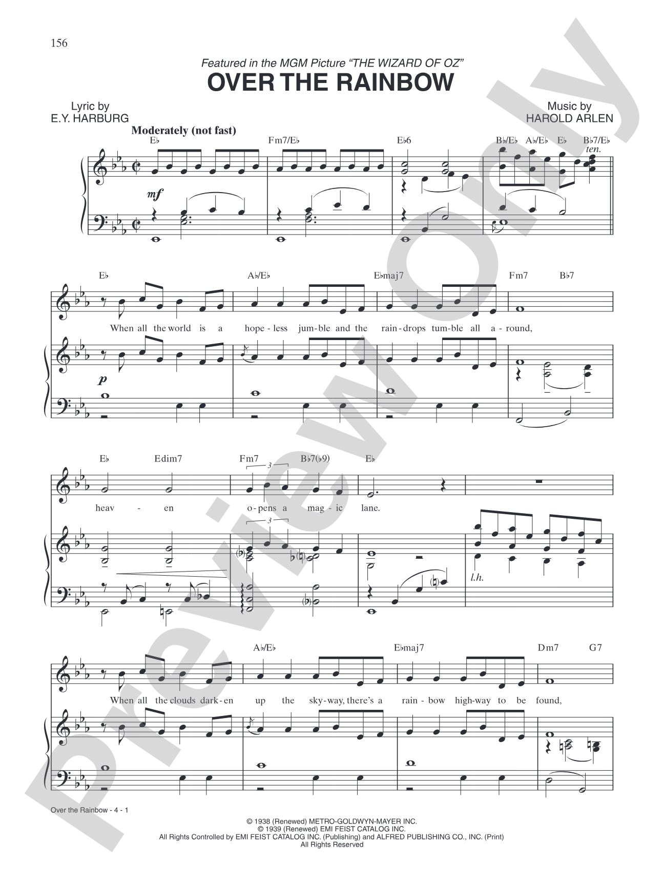 Over the Rainbow: Piano/Vocal/Chords
