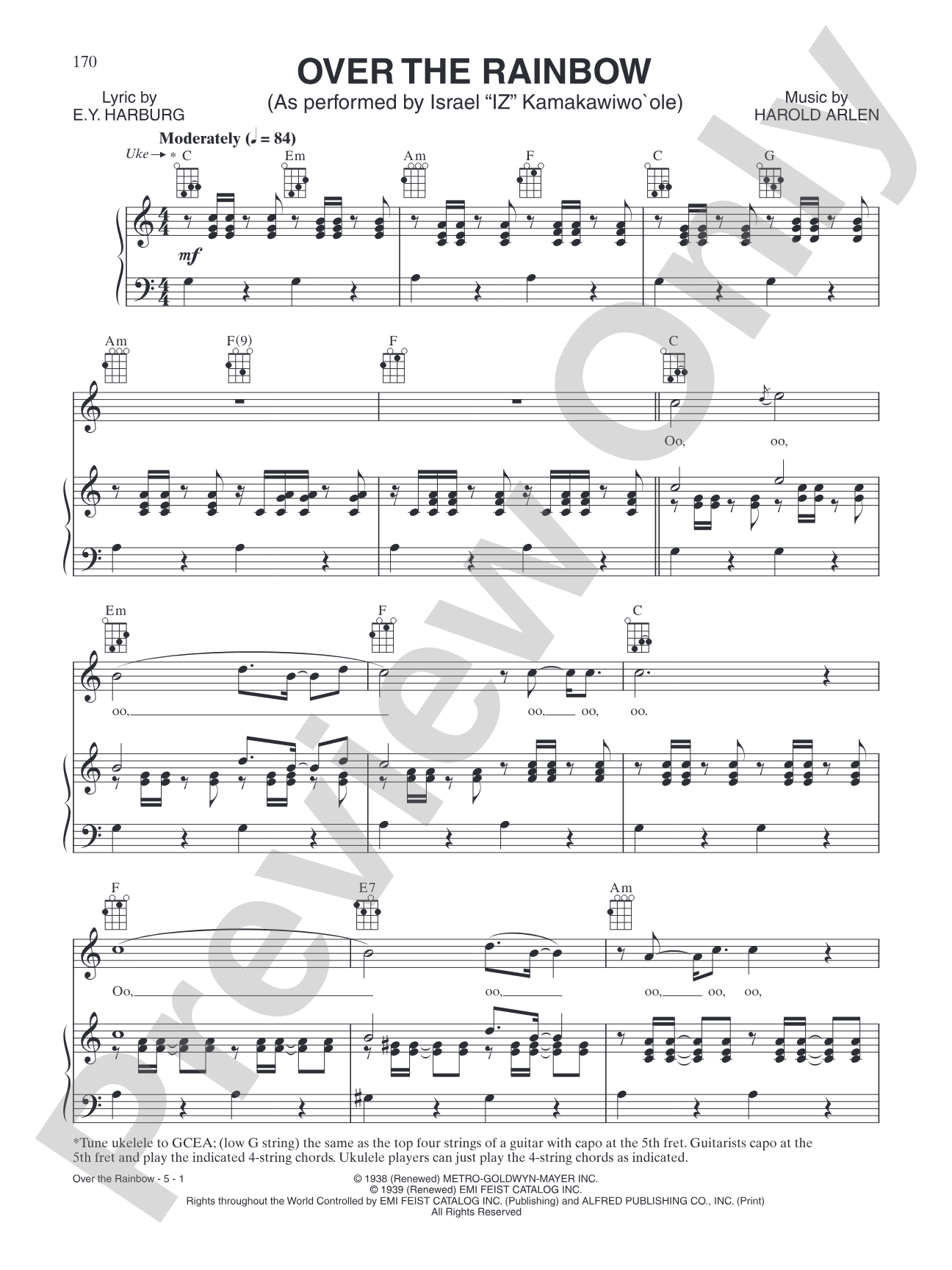 Over the Rainbow: Piano/Vocal/Chords
