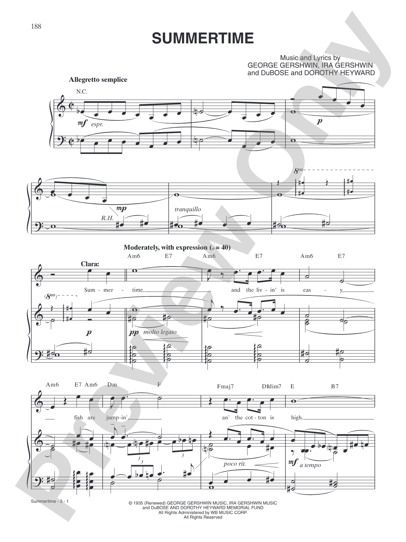 Summertime: Piano/Vocal/Chords