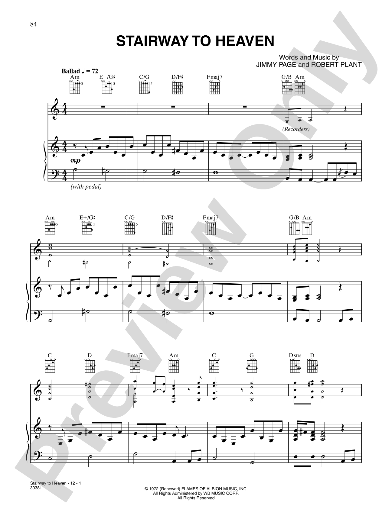 Stairway to Heaven: Piano/Vocal/Chords