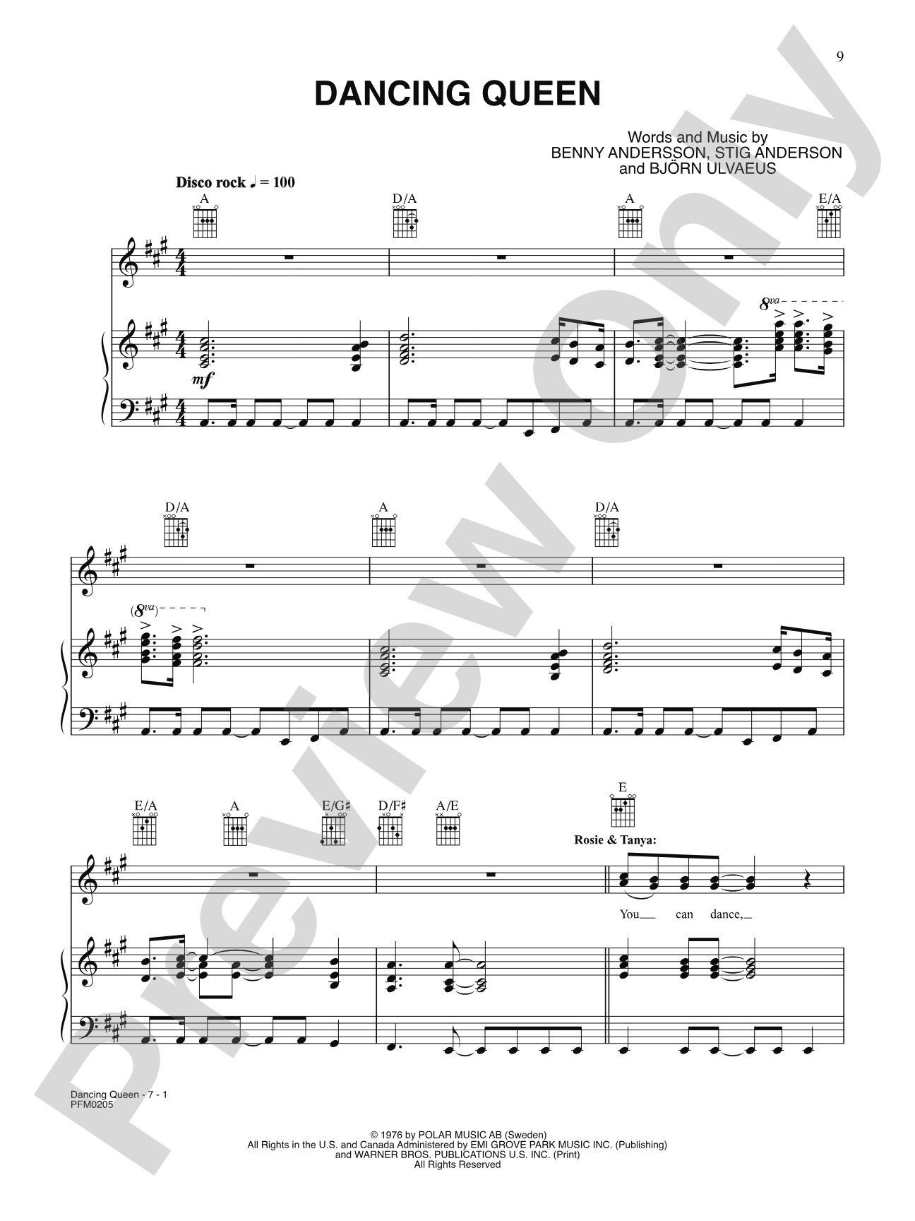 Dancing Queen: Piano/Vocal/Chords
