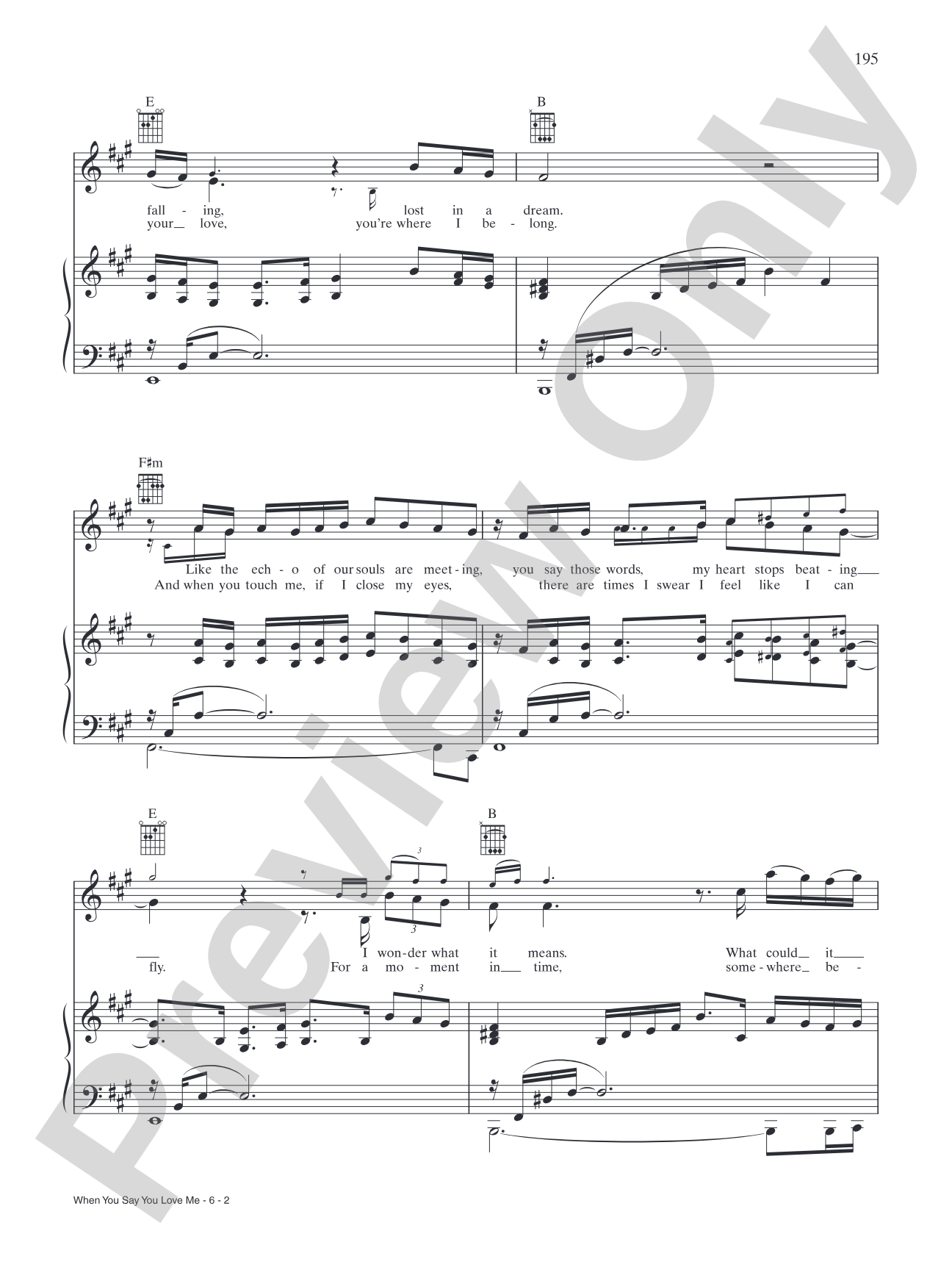 When You Say You Love Me: Piano/Vocal/Chords