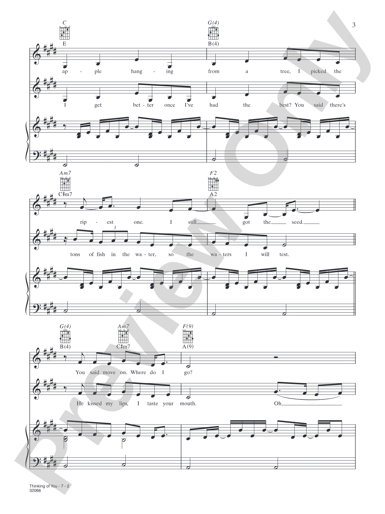 Thinking of You: Piano/Vocal/Chords