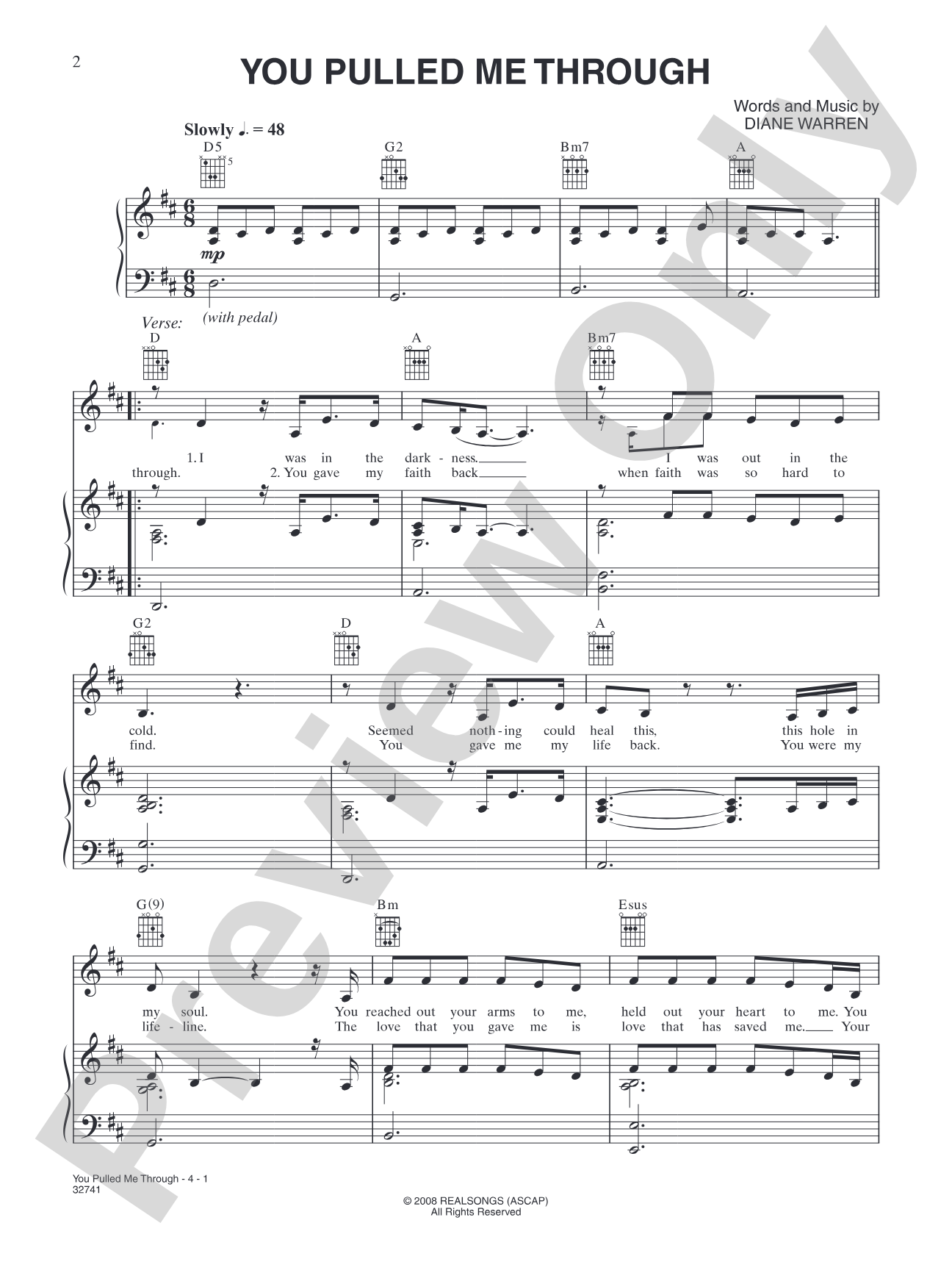 You Pulled Me Through: Piano/Vocal/Chords