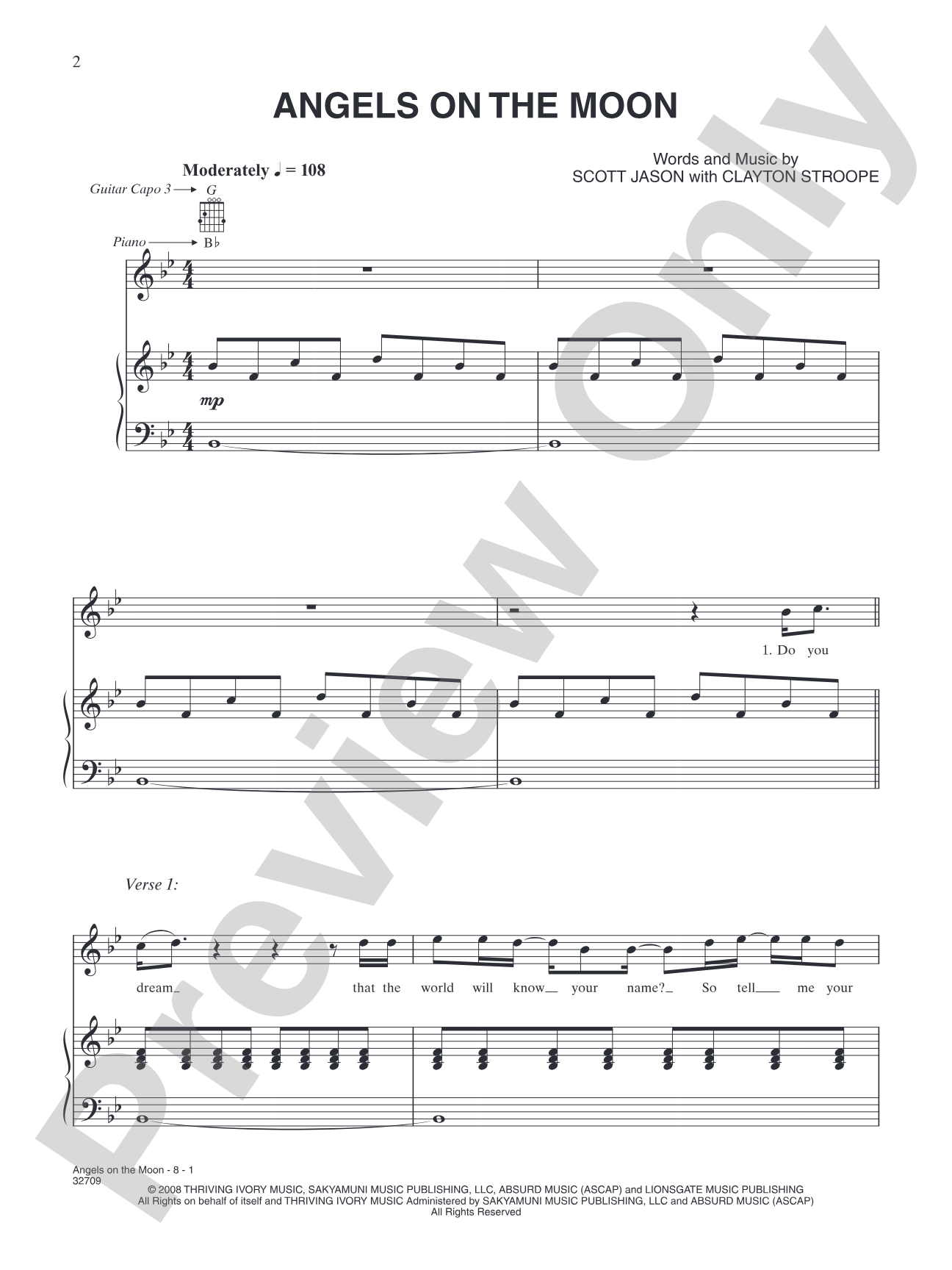 Angels on the Moon: Piano/Vocal/Chords