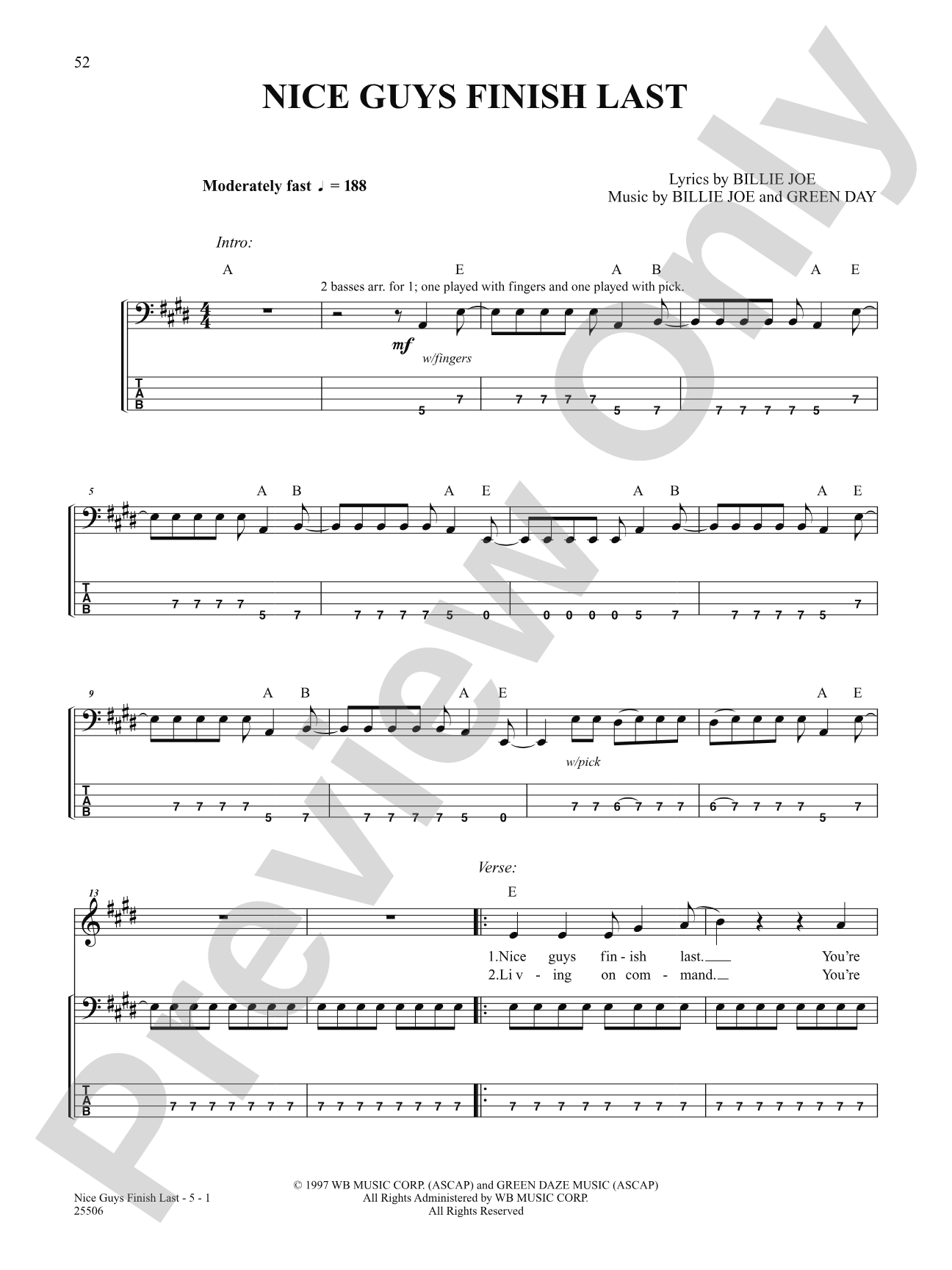 Nice Guys Finish Last: Bass TAB