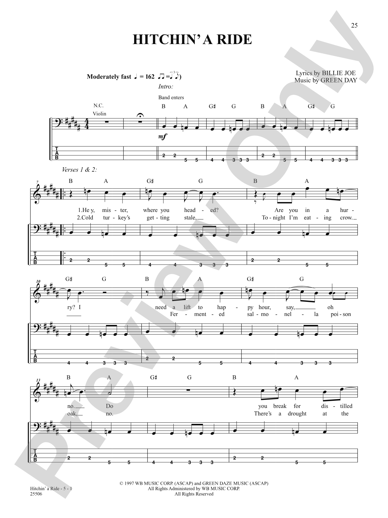 Hitchin' a Ride: Bass TAB