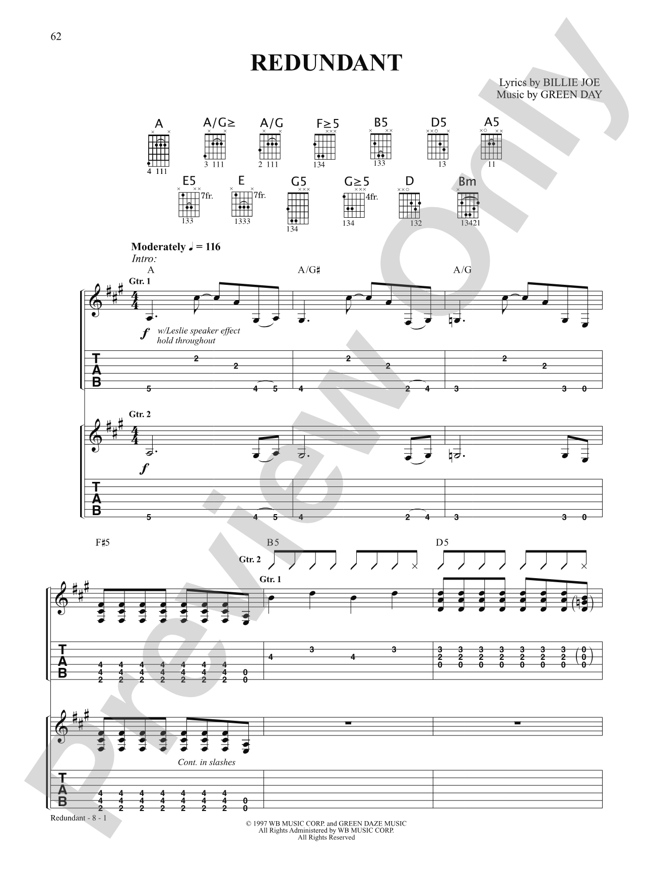 Redundant: Authentic Guitar TAB