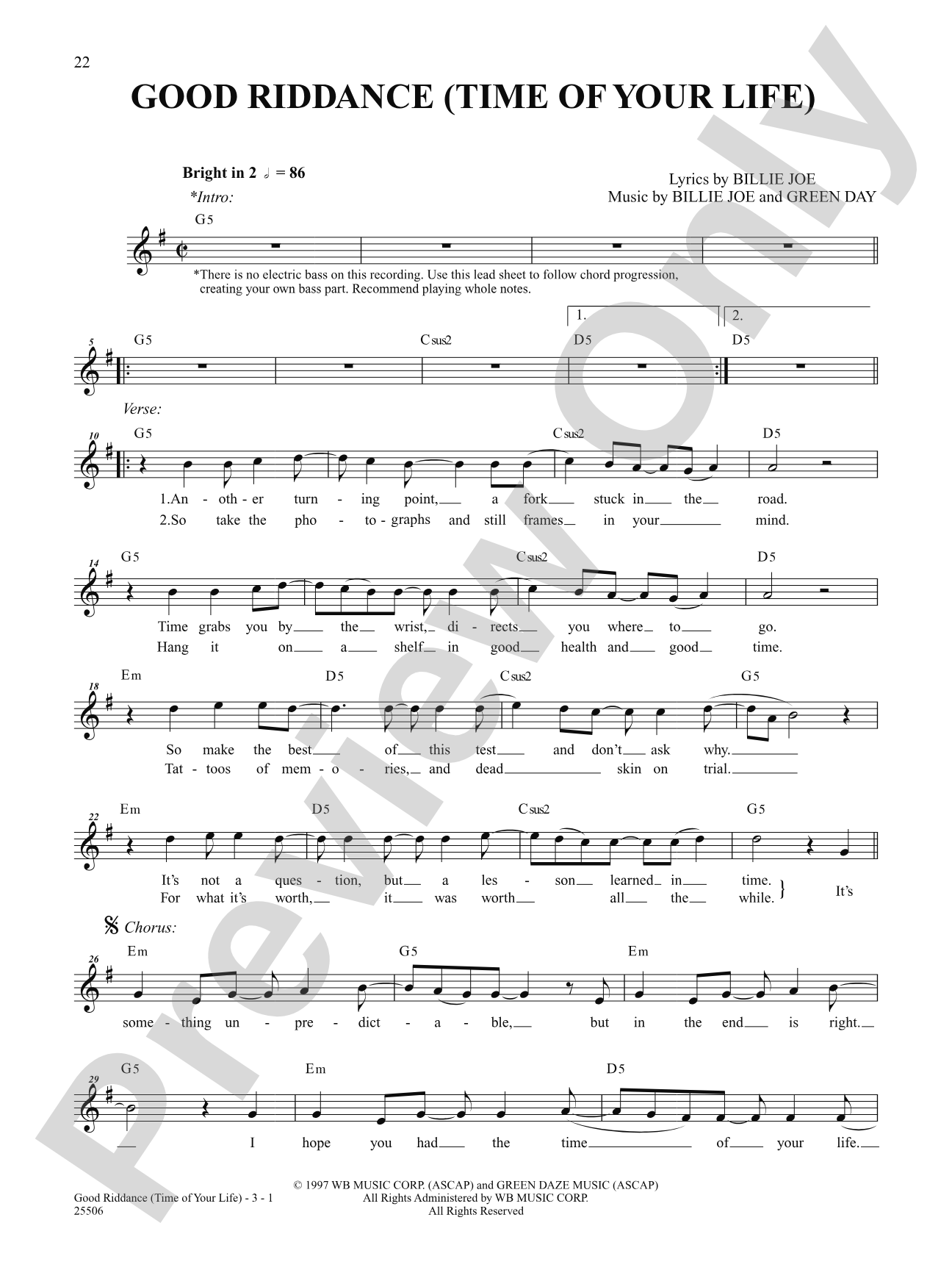 Good Riddance (Time of Your Life): Bass TAB