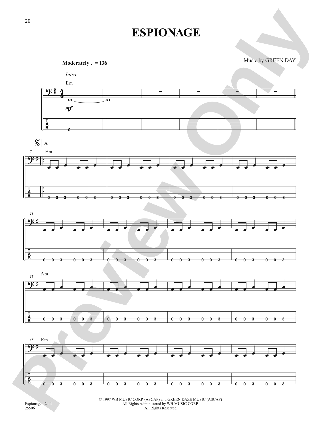 Espionage: Bass TAB