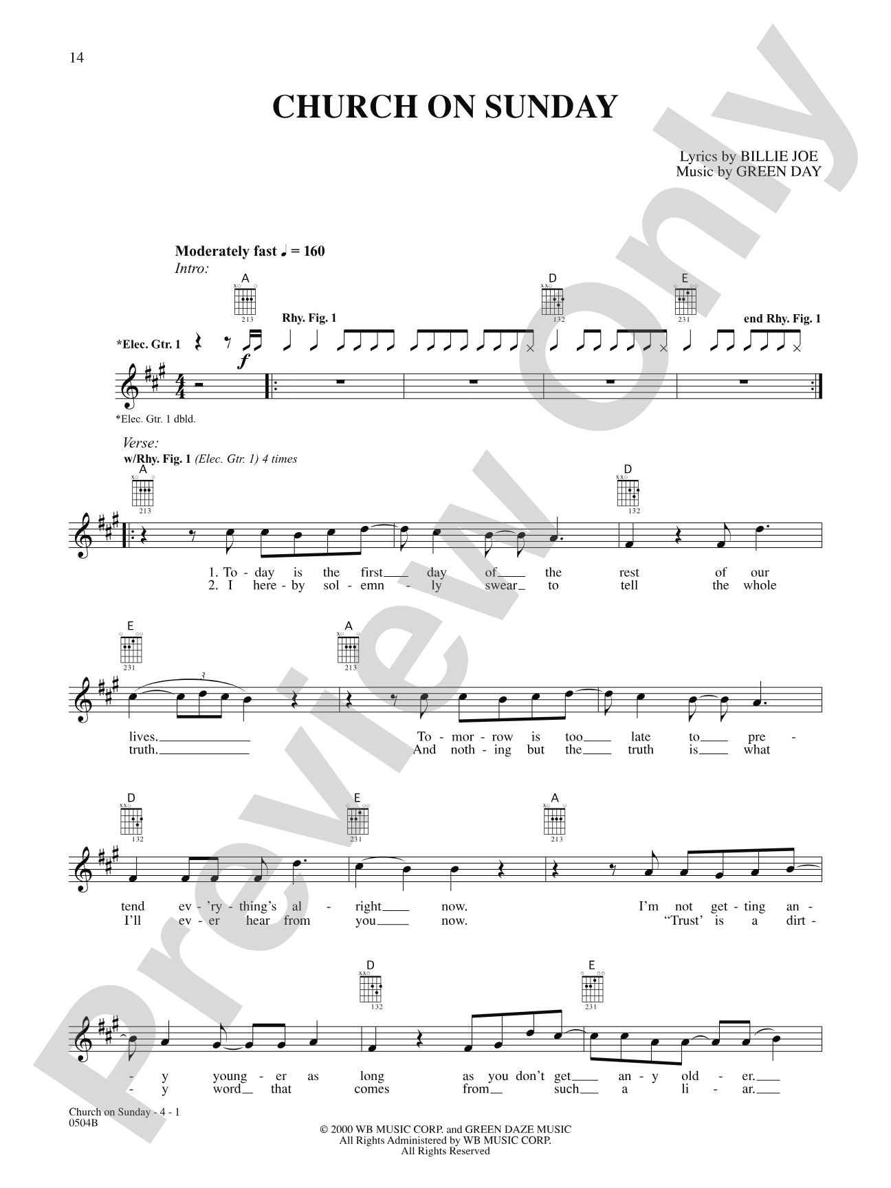 Chruch on Sunday: Authentic Guitar TAB