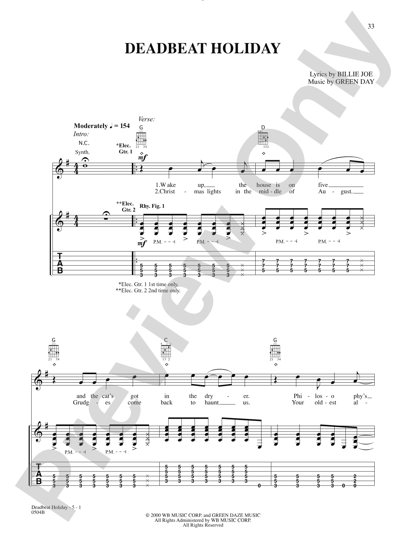 Deadbeat Holiday: Authentic Guitar TAB