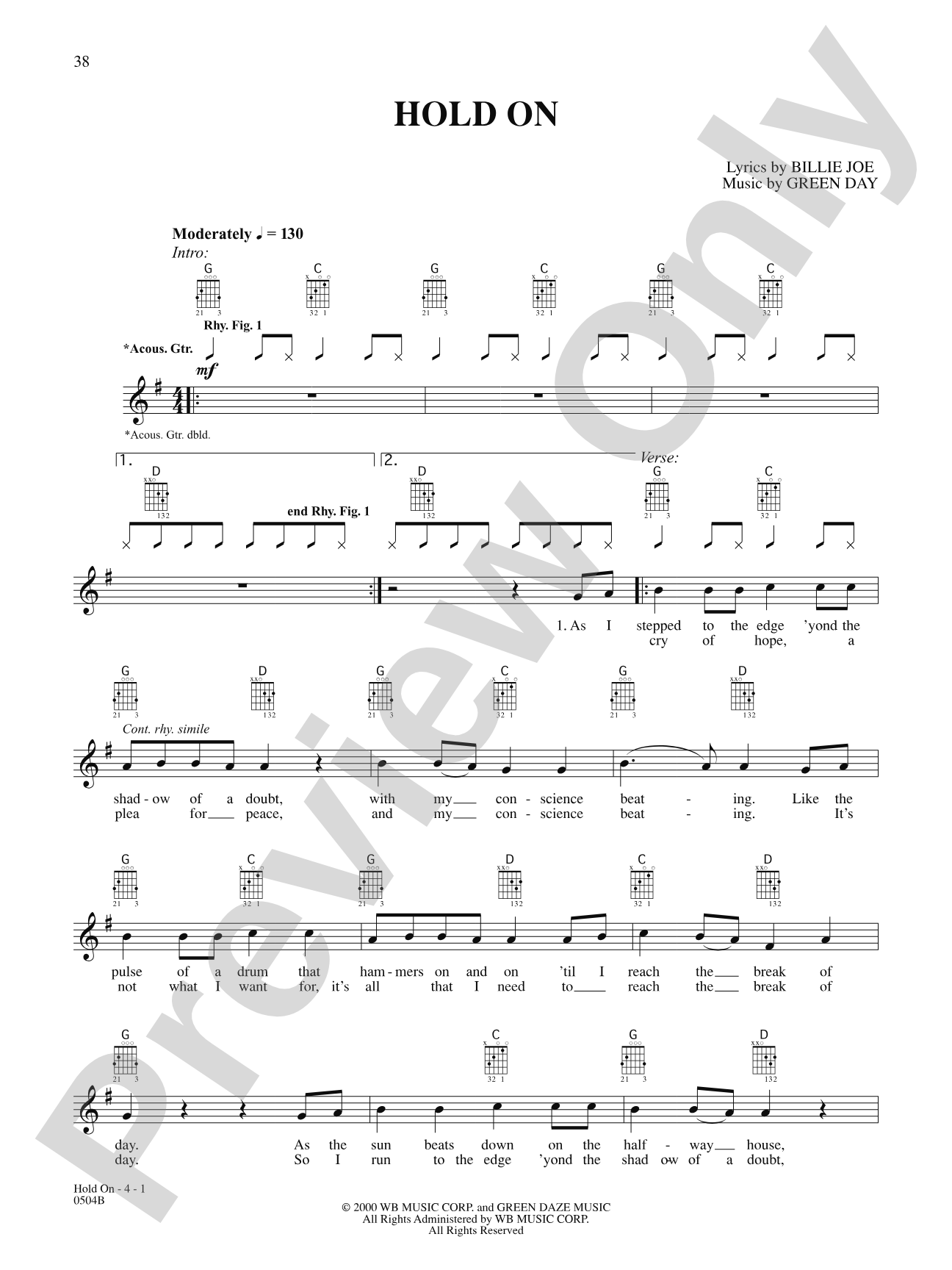 Hold On: Authentic Guitar TAB