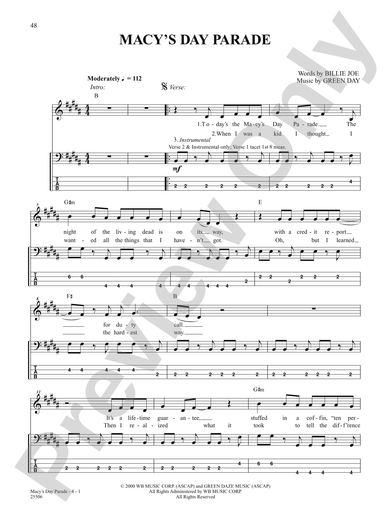 Macy's Day Parade: Bass TAB