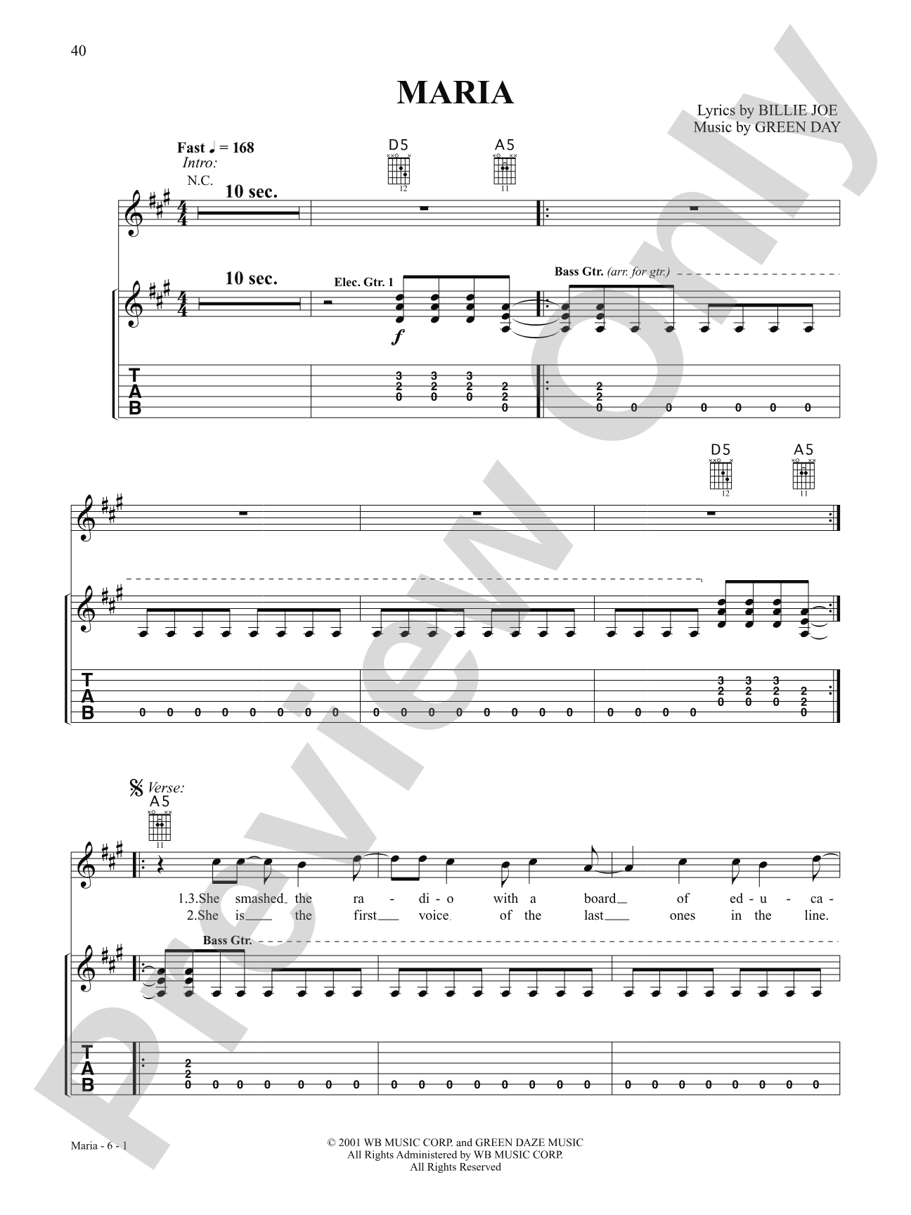 Maria: Authentic Guitar TAB