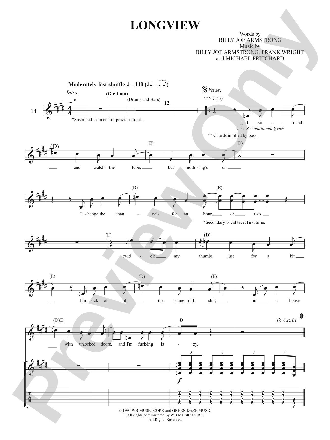 Longview: Authentic Guitar TAB