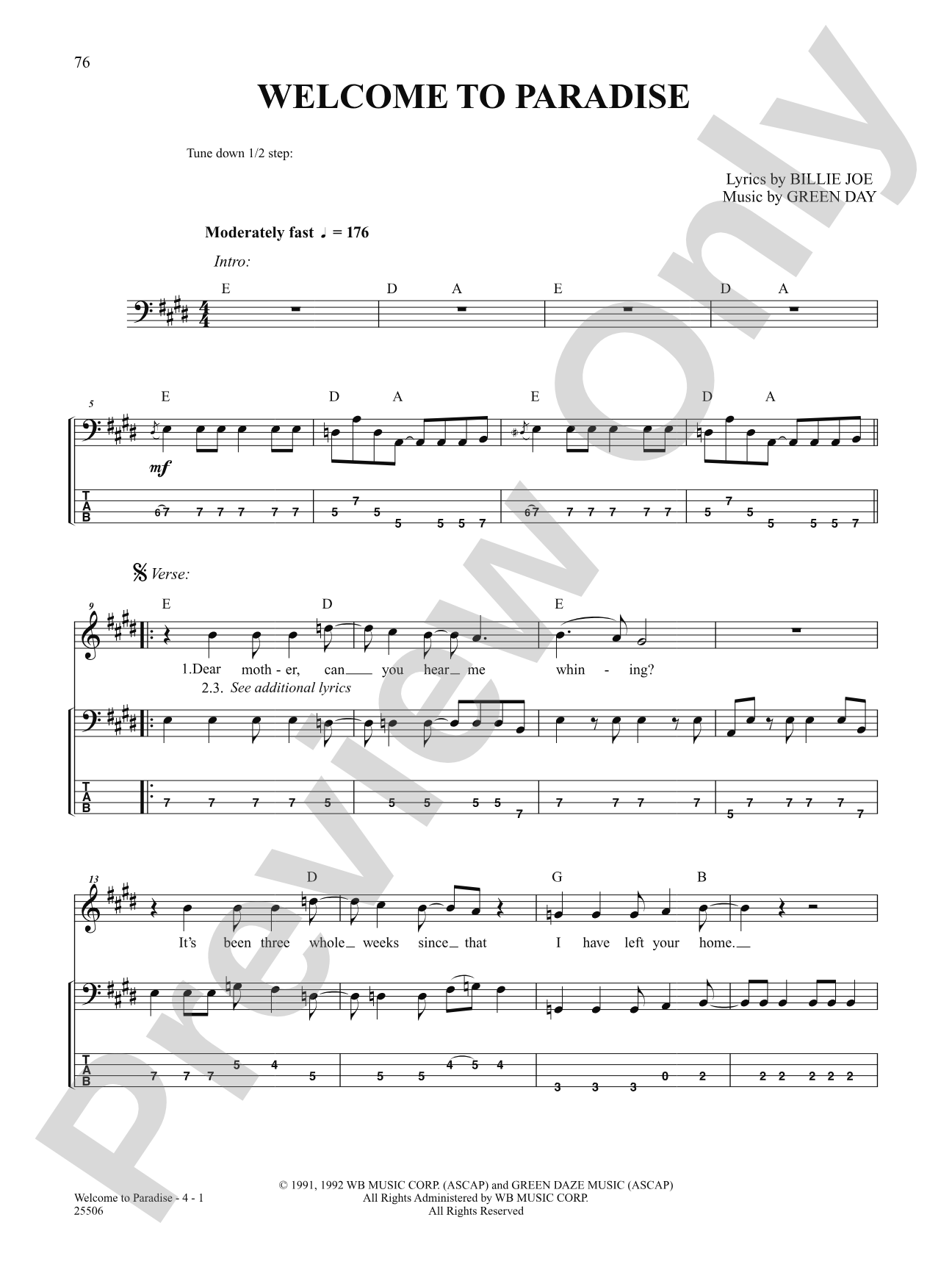 Welcome to Paradise: Bass TAB