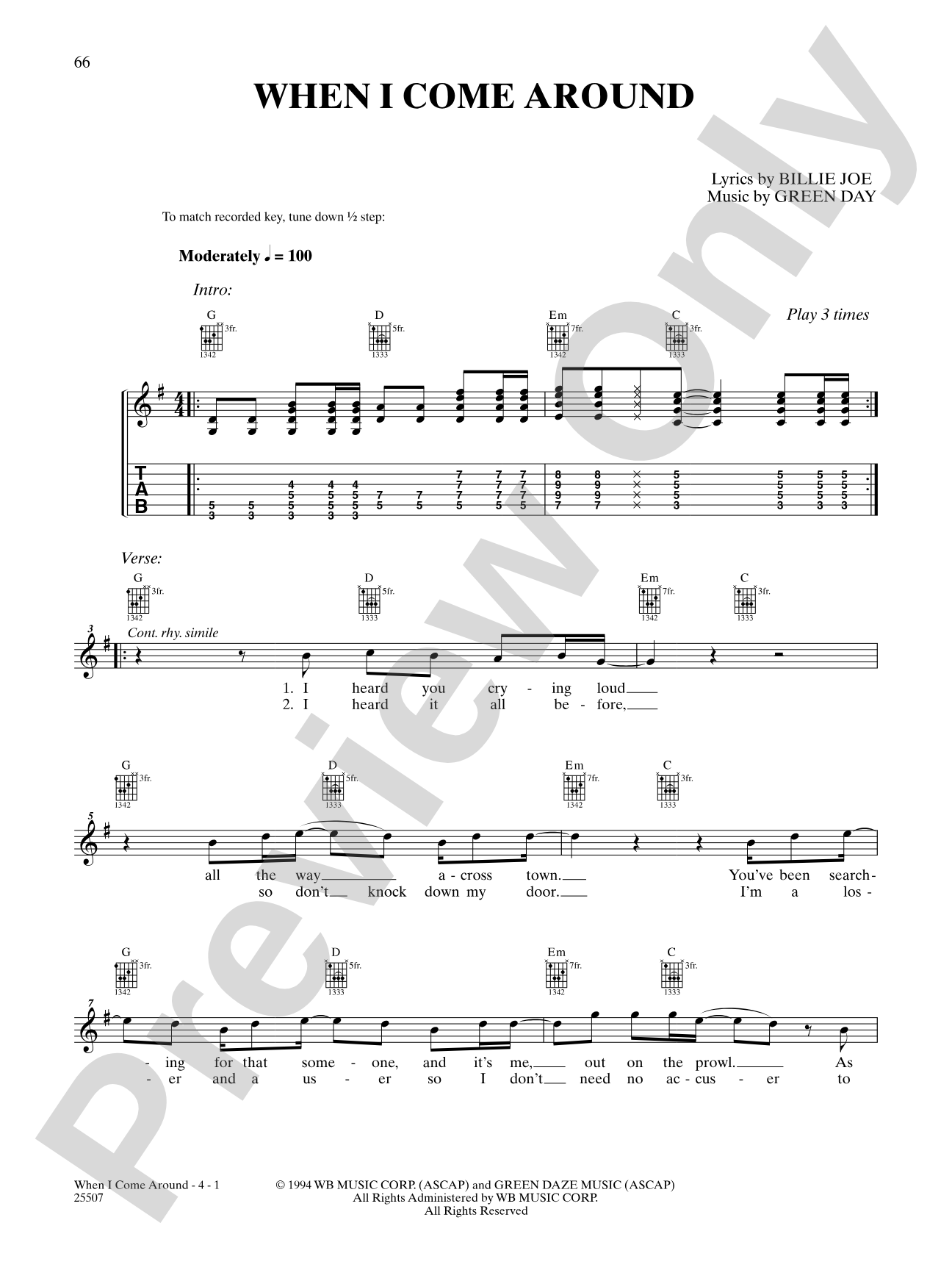 When I Come Around: Easy Guitar
