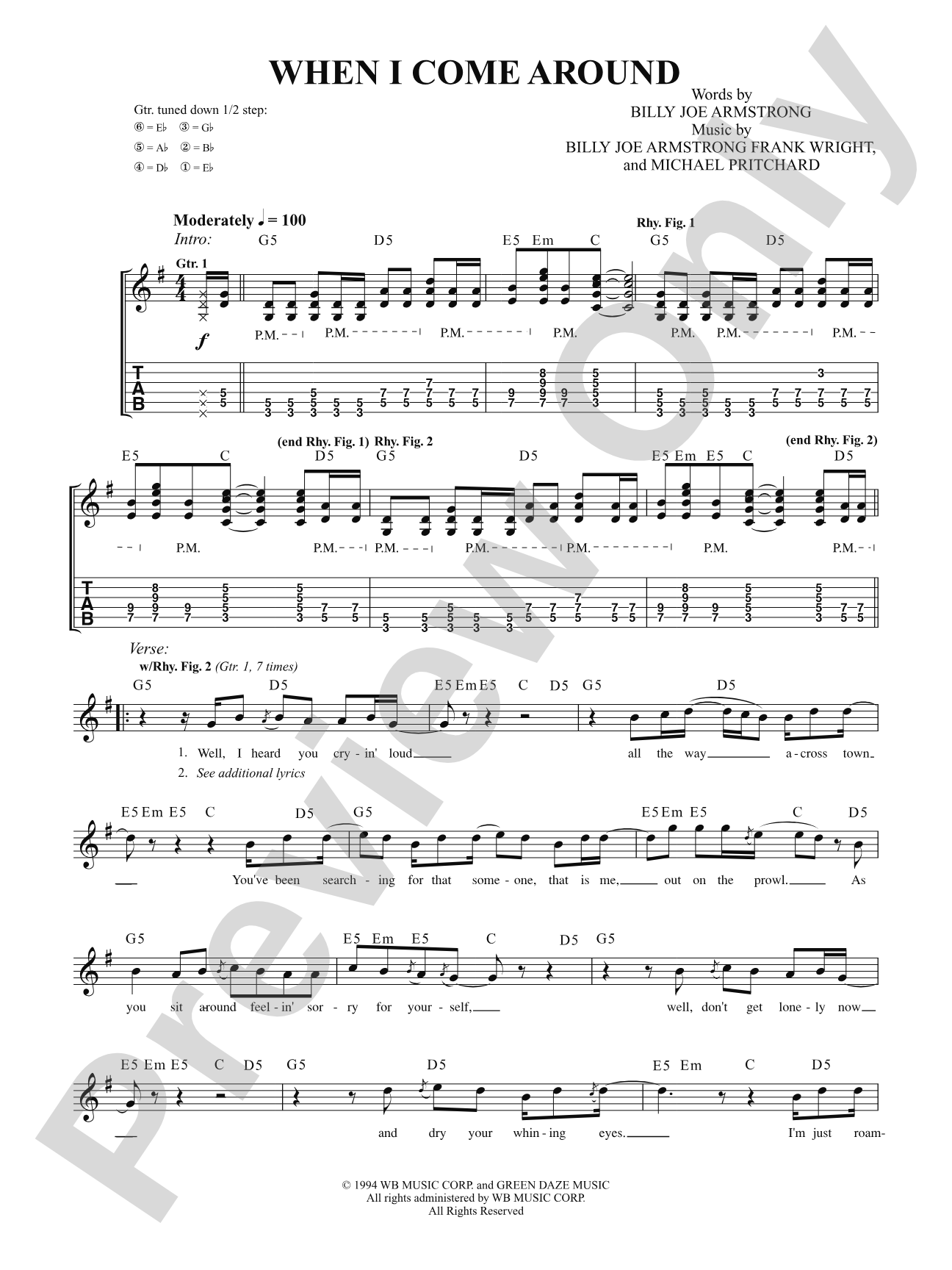 When I Come Around: Authentic Guitar TAB