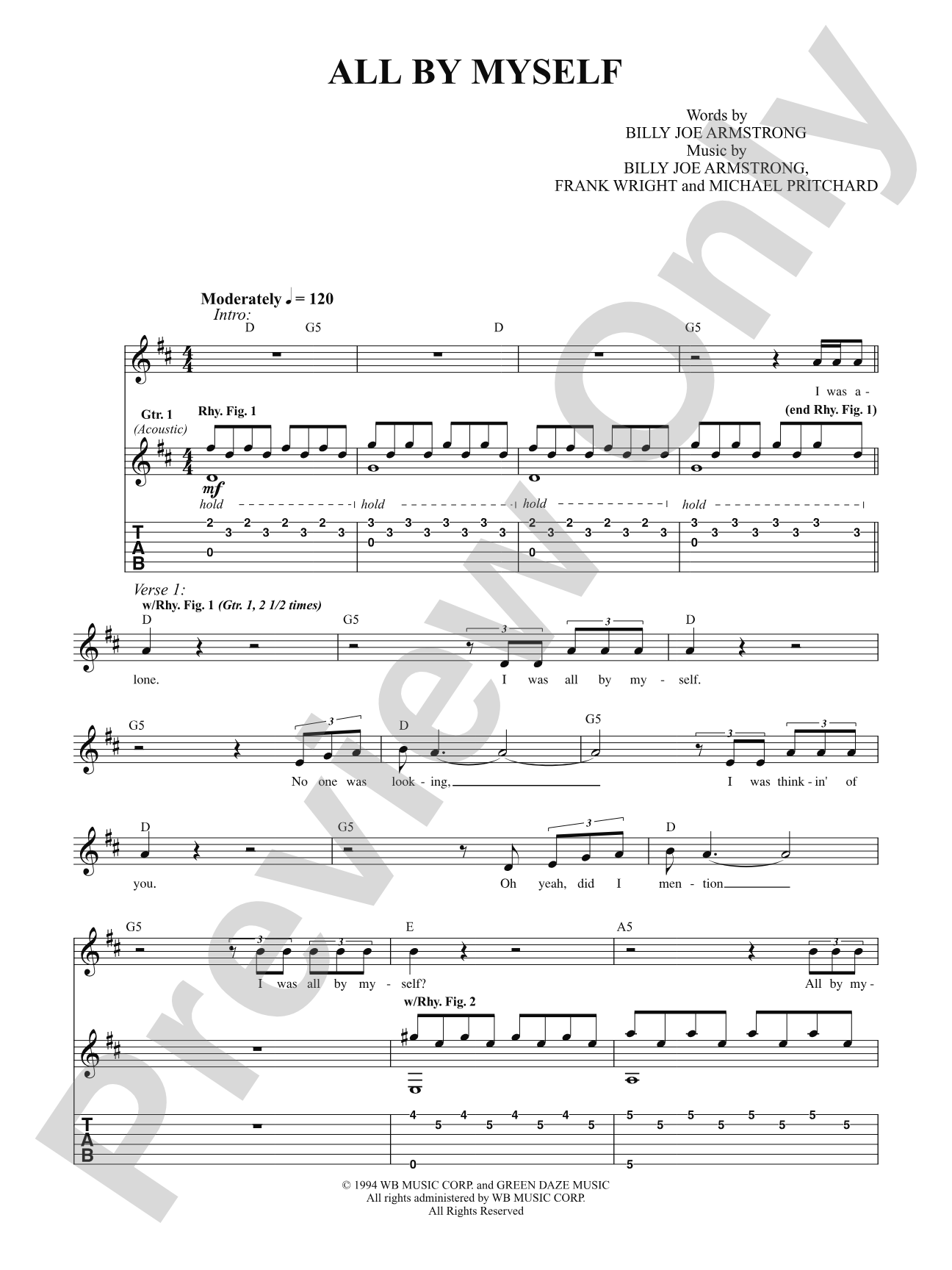 All By Myself: Authentic Guitar TAB