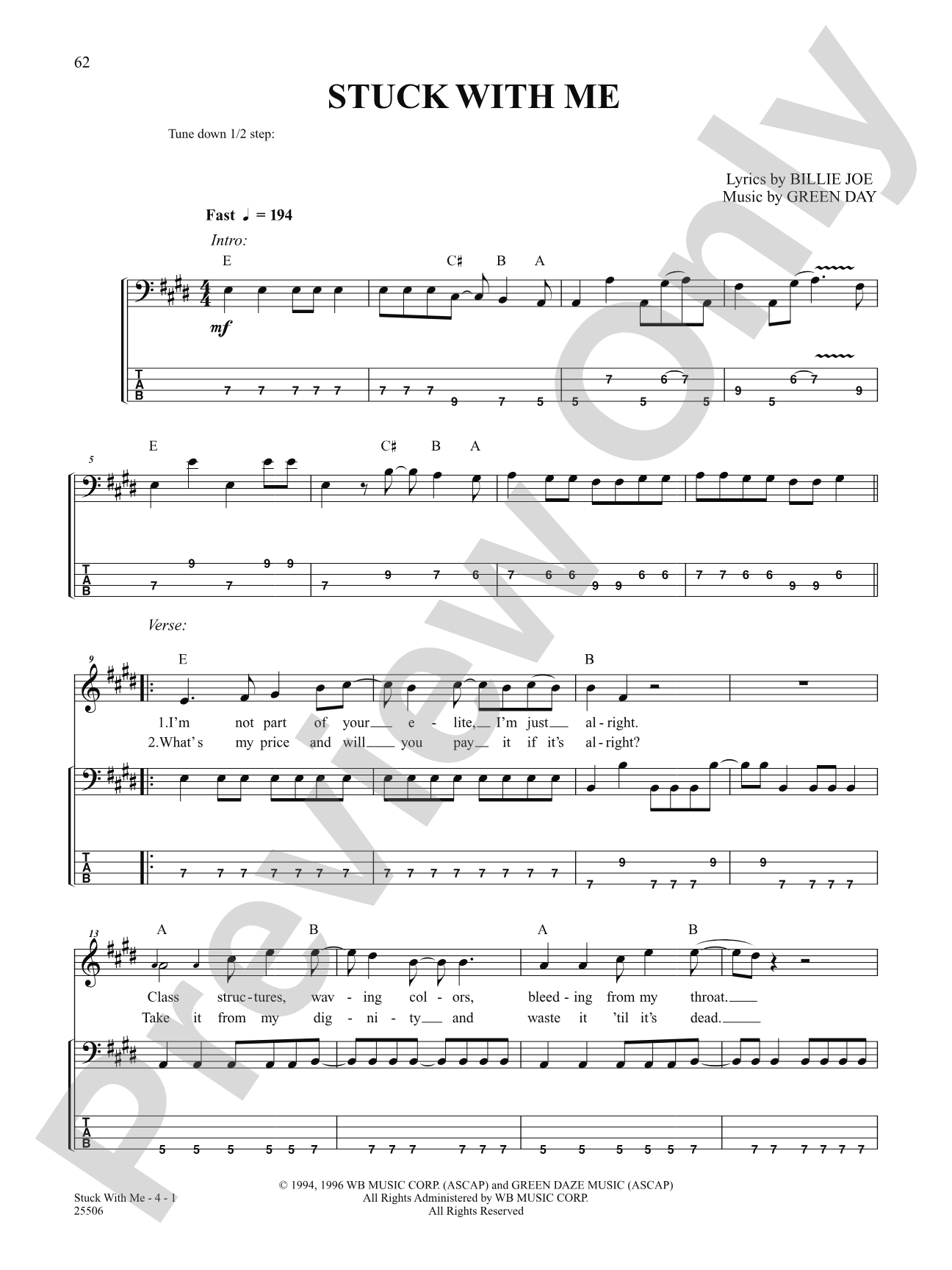 Stuck With Me: Bass TAB