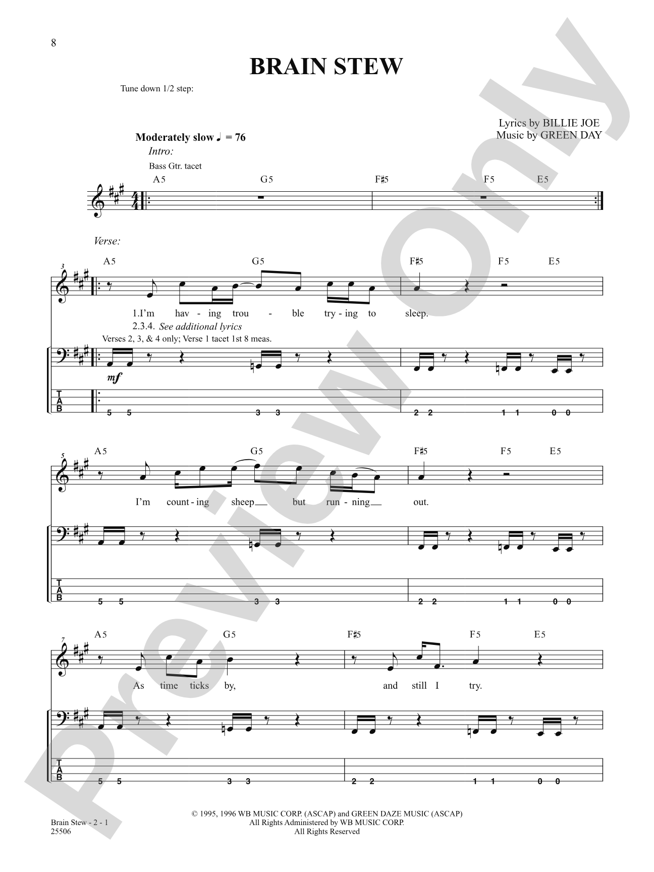 Brain Stew: Bass TAB