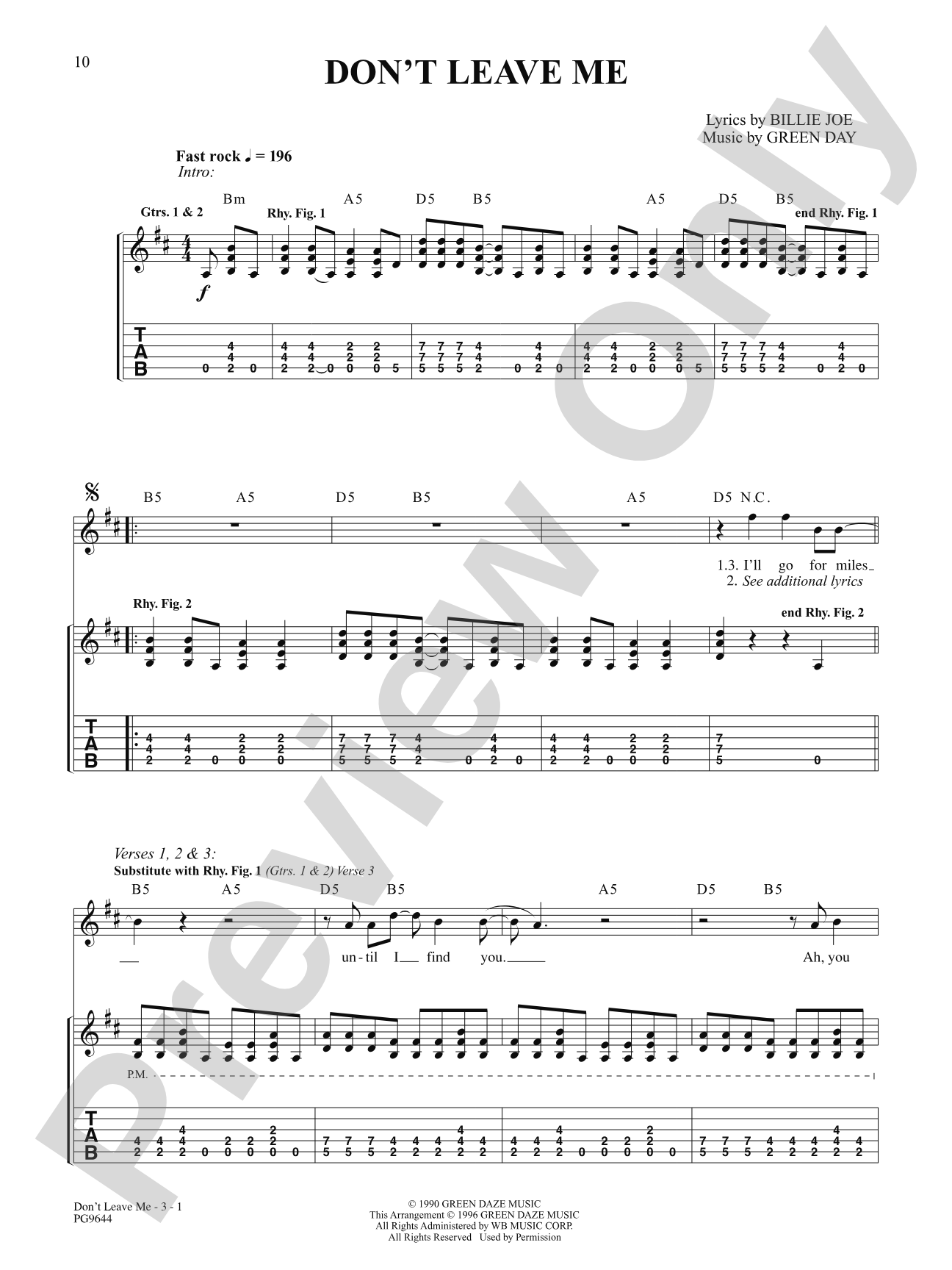 Don't Leave Me: Authentic Guitar TAB