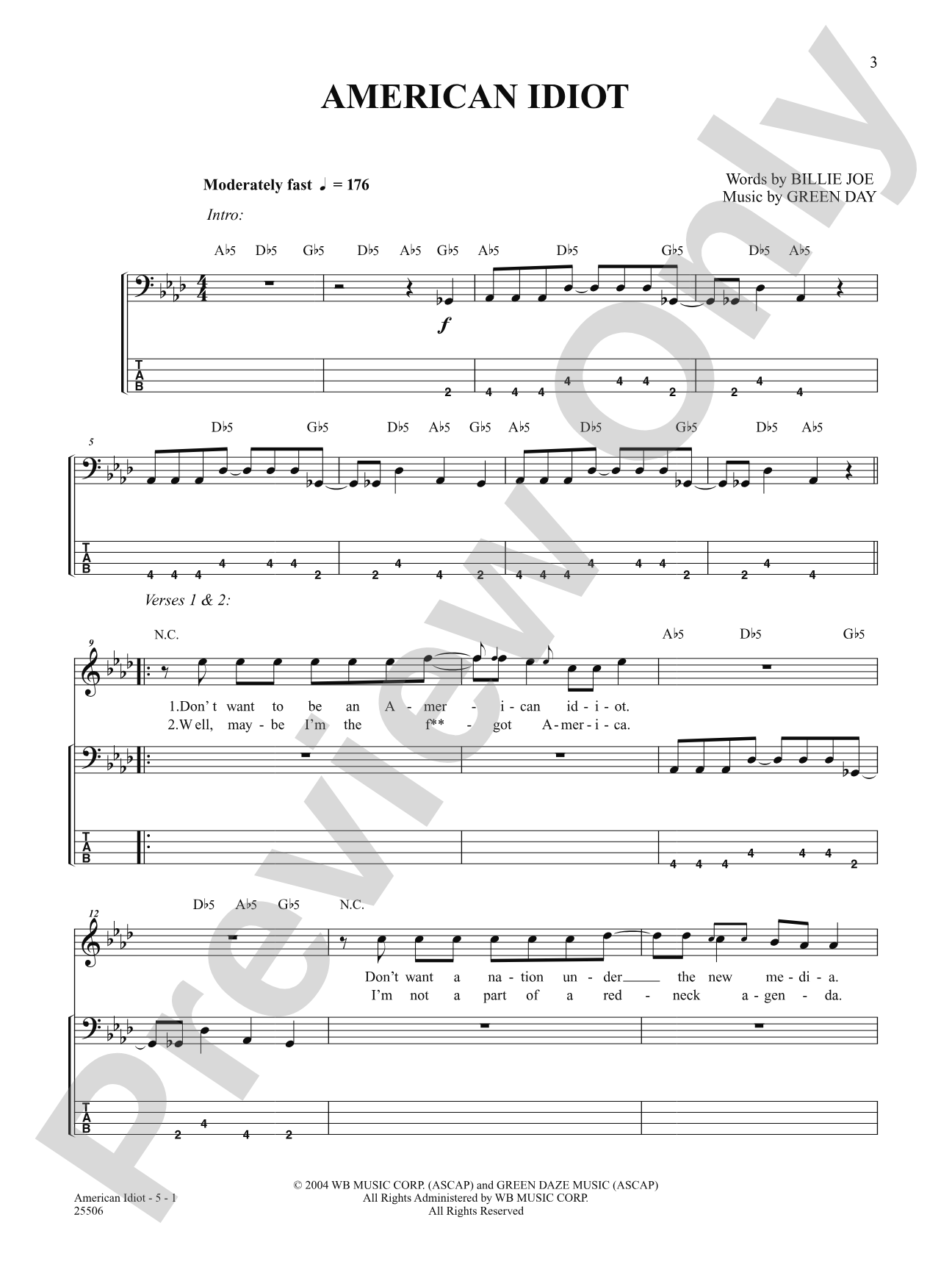 American Idiot: Bass TAB