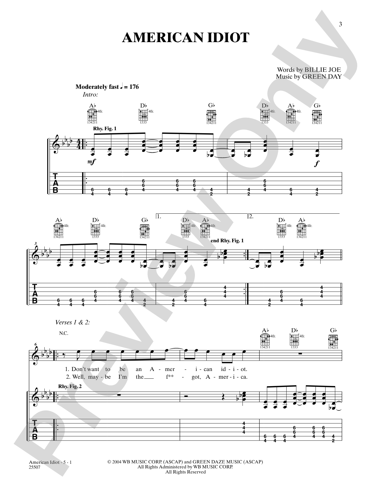 American Idiot: Easy Guitar