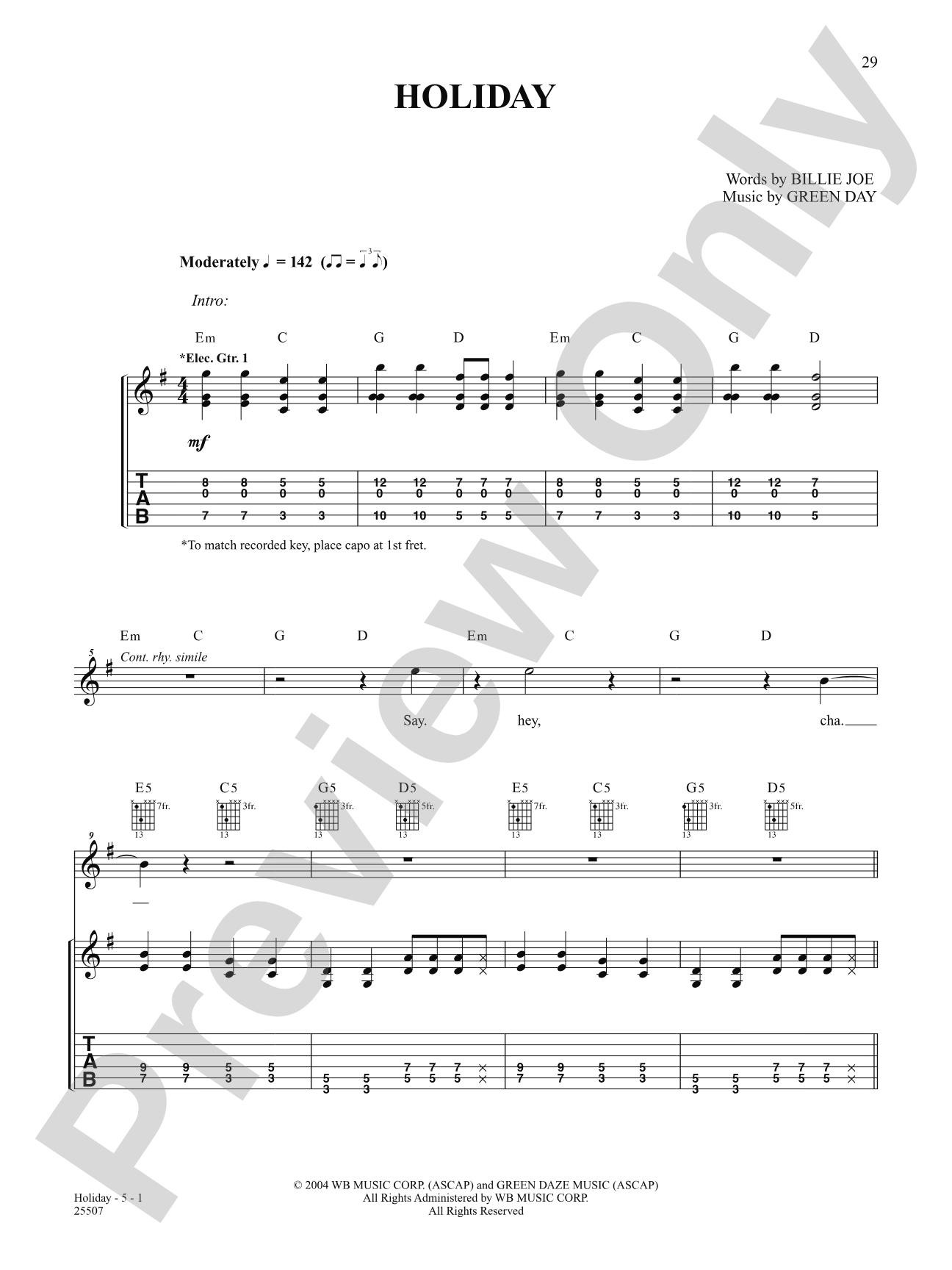 Holiday: Easy Guitar