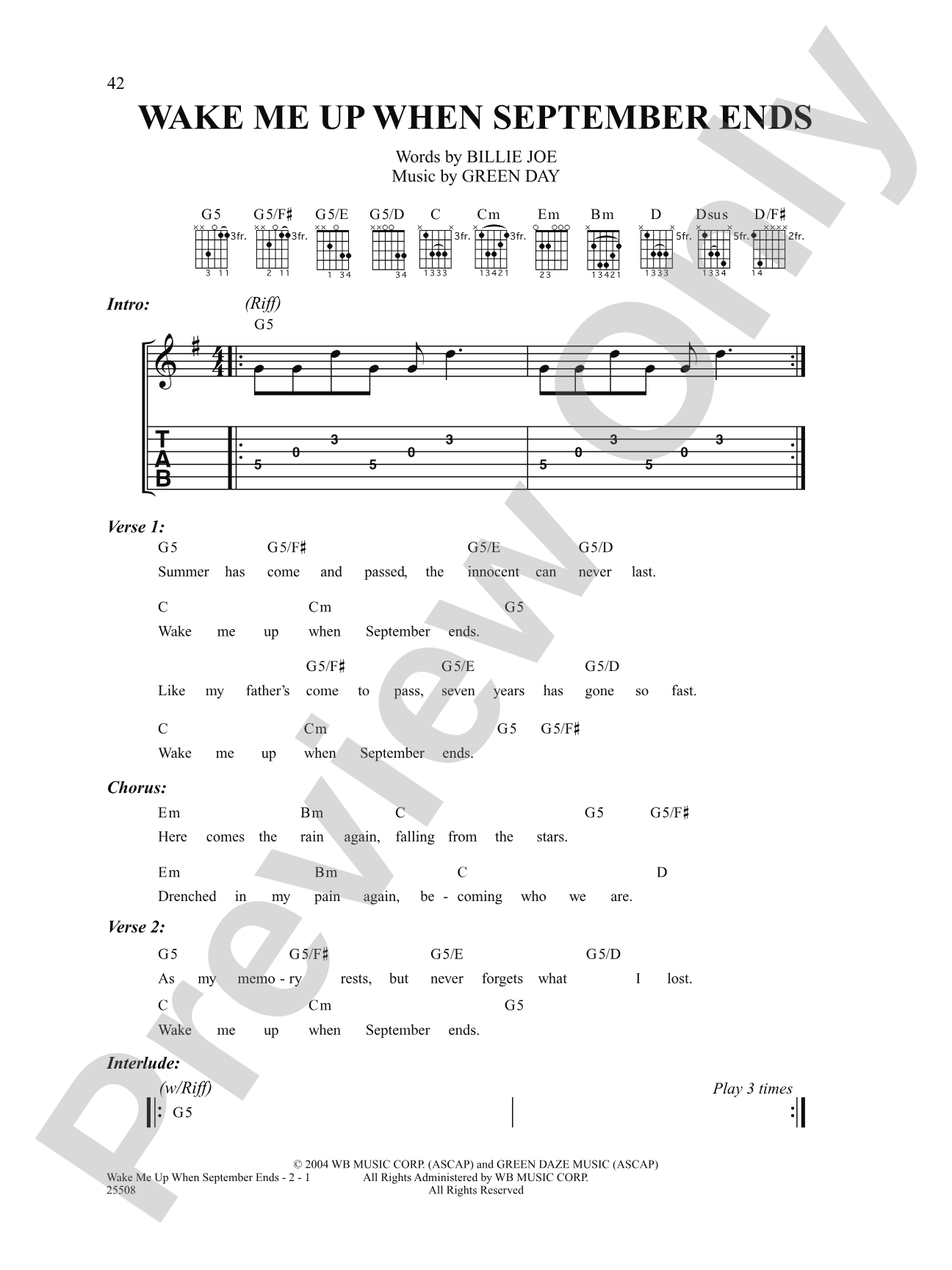 Wake Me Up When September Ends: Strum and Sing